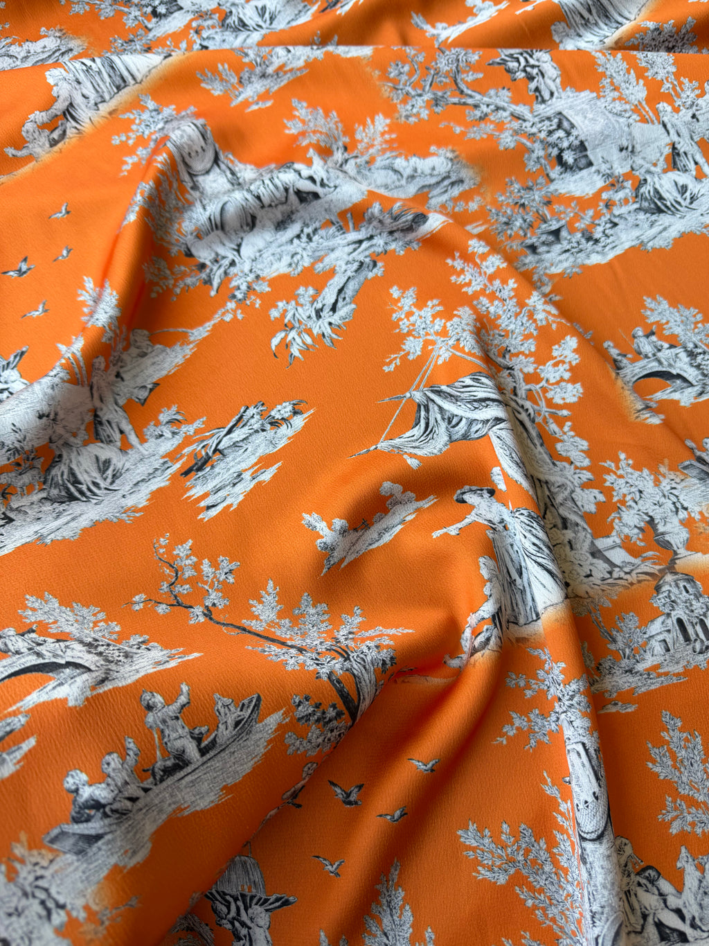 Satin Stile Tela de jouy Animalier Arancio coccio