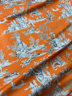 Satin Stile Tela de jouy Animalier Arancio coccio