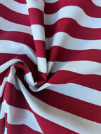 Tessuto Panama Cotone a Righe Rosse
