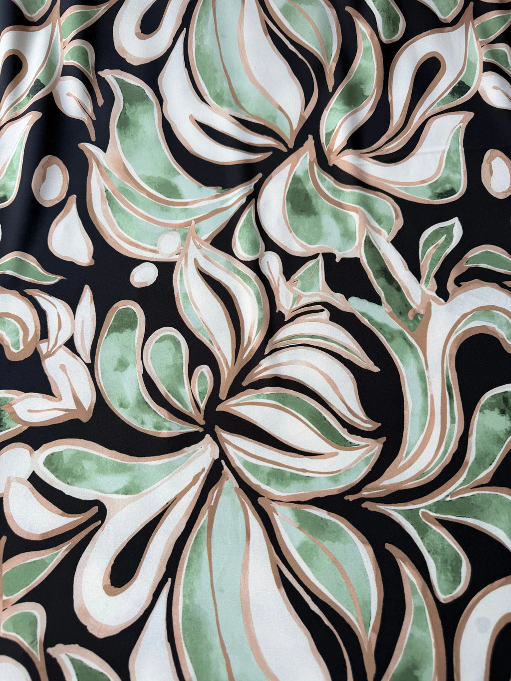 Scampolo Tessuto Satin Floreale Abstract Verde 2,30x1,50