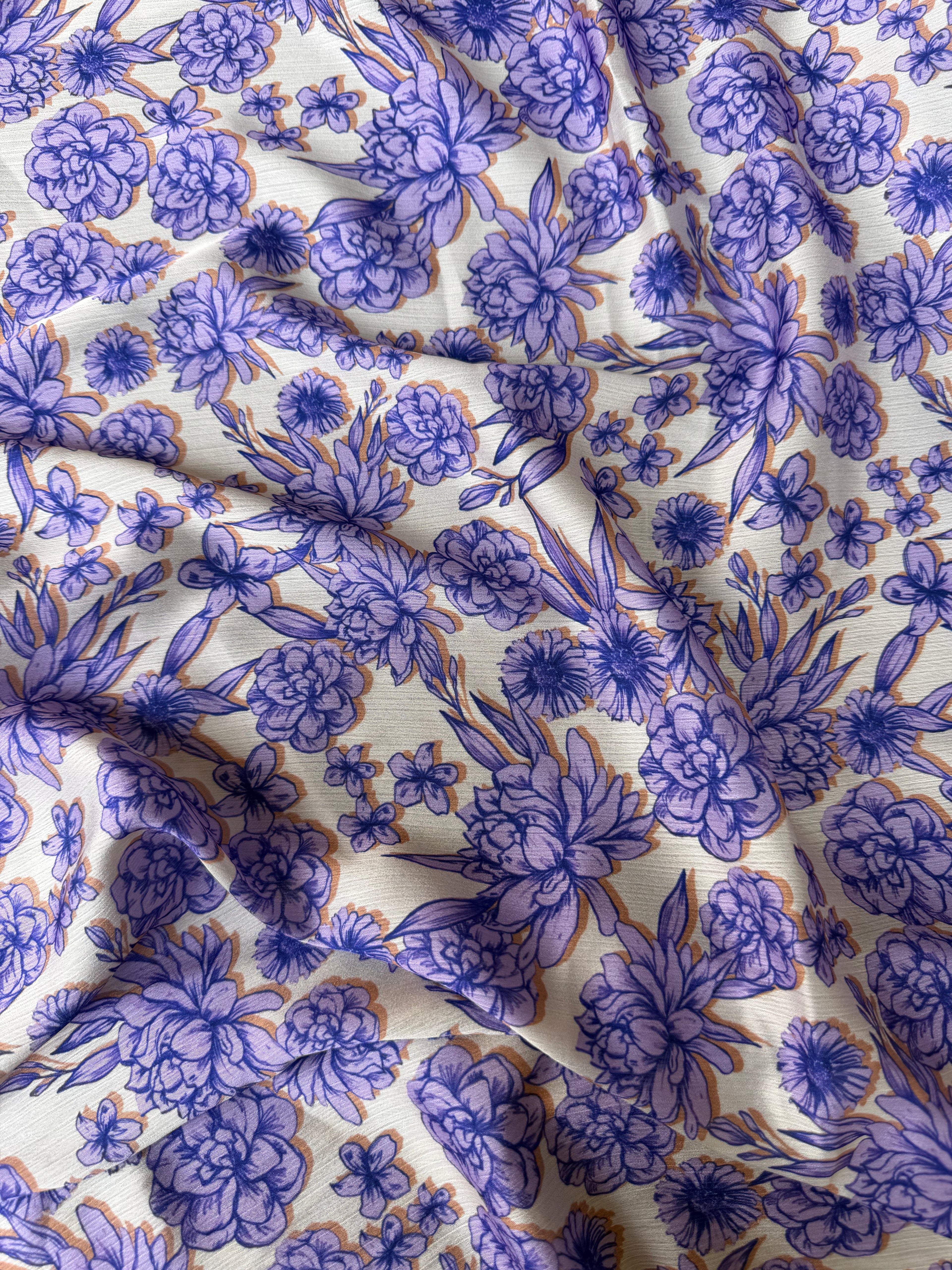Scampolo Satin Viscosa Tramato Floreale Viola 2,20x1,50