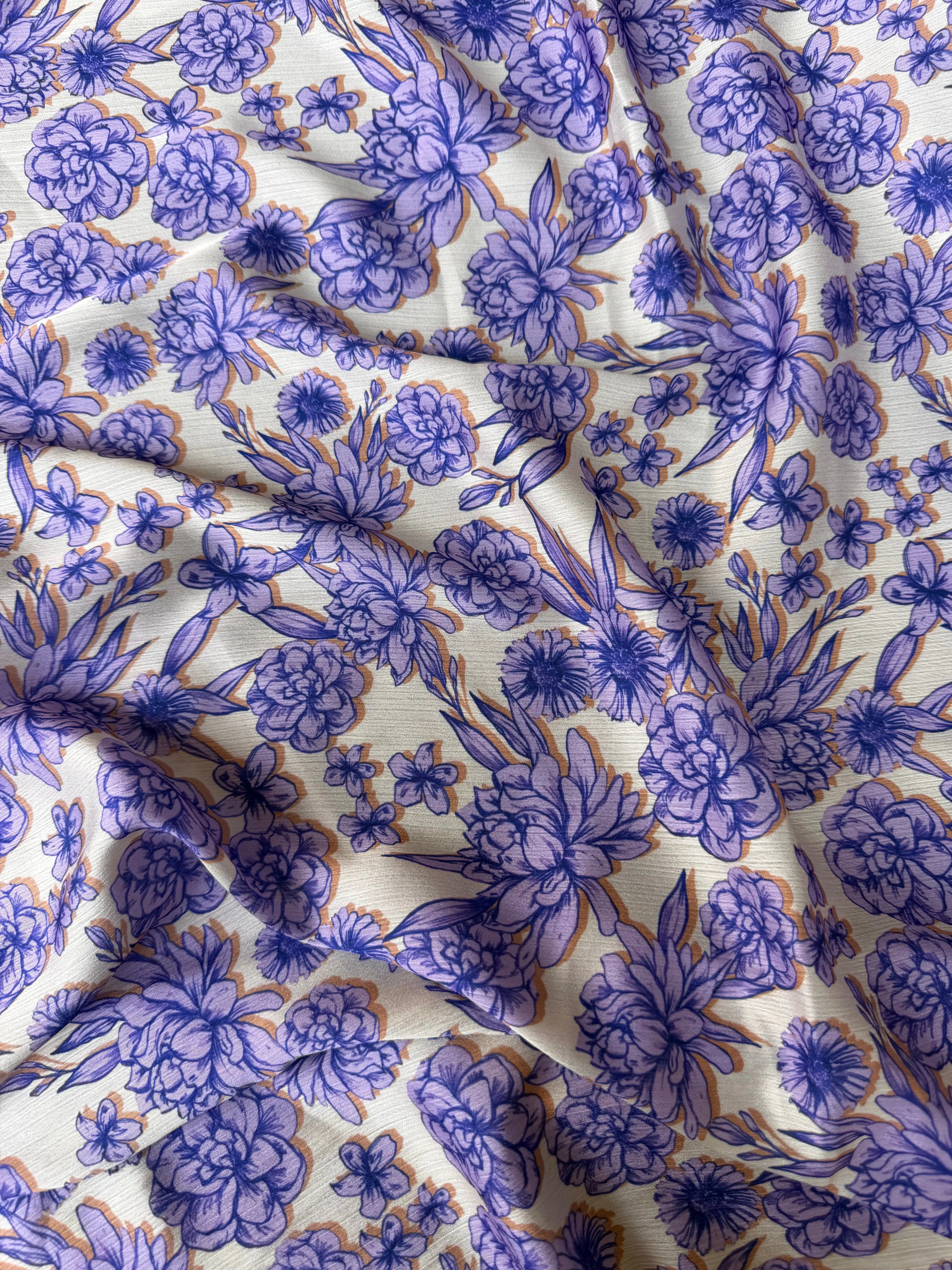 Scampolo Satin Viscosa Tramato Floreale Viola 2,20x1,50