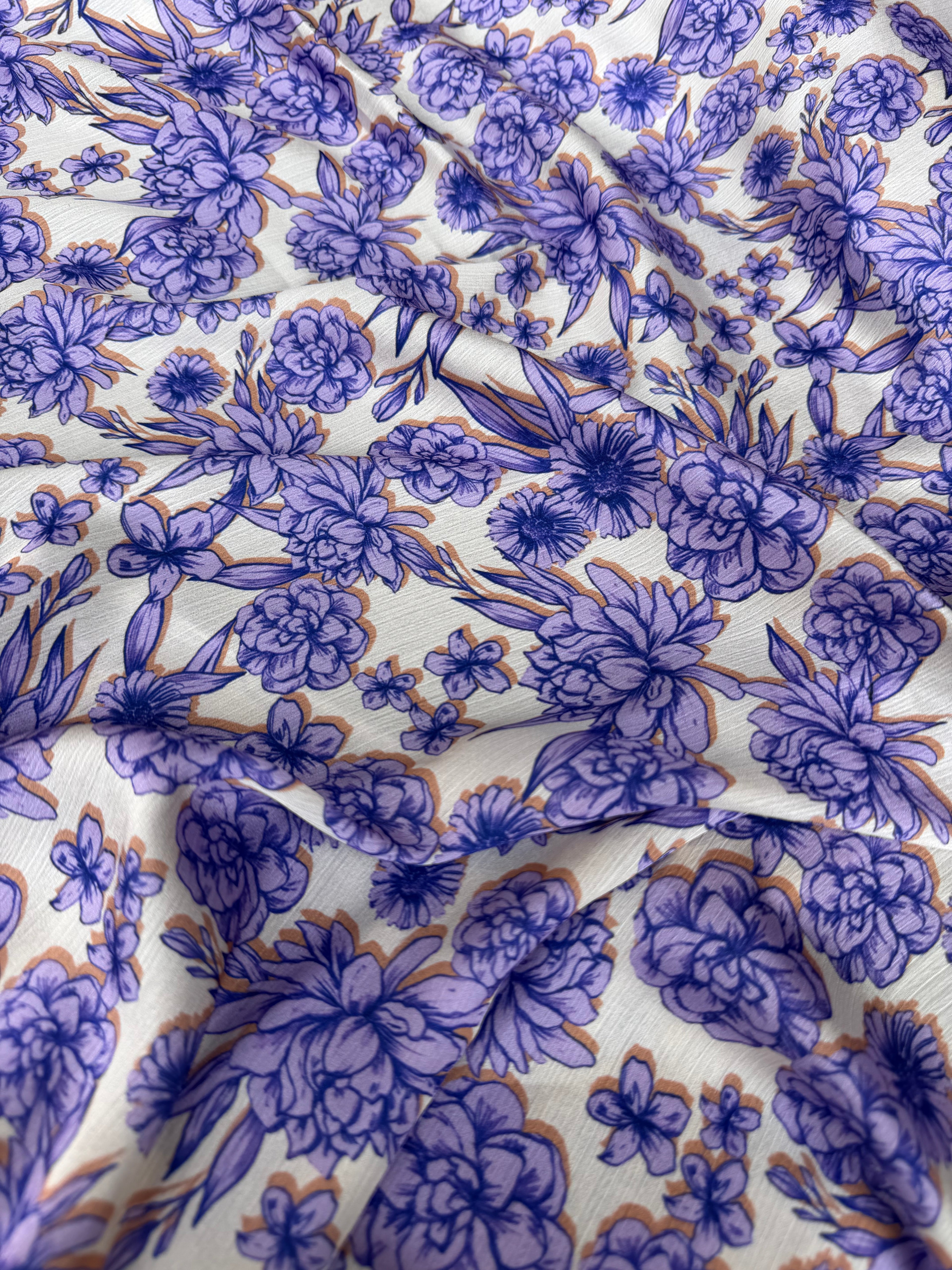 Scampolo Satin Viscosa Tramato Floreale Viola 2,20x1,50