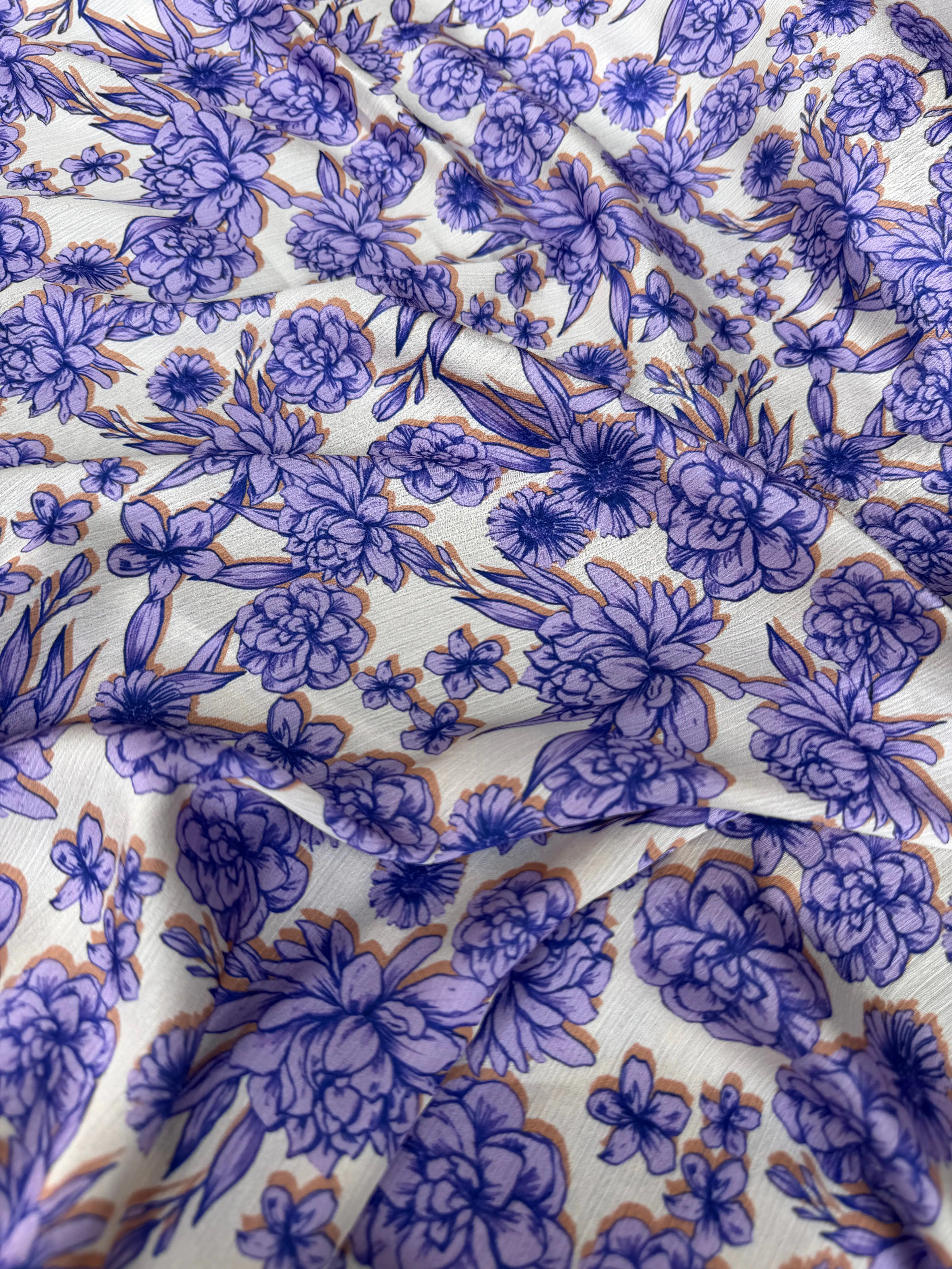 Scampolo Satin Viscosa Tramato Floreale Viola 2,20x1,50