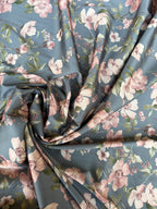 Tessuto Satin Floreale Fondo Grigio