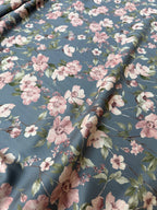 Tessuto Satin Floreale Fondo Grigio