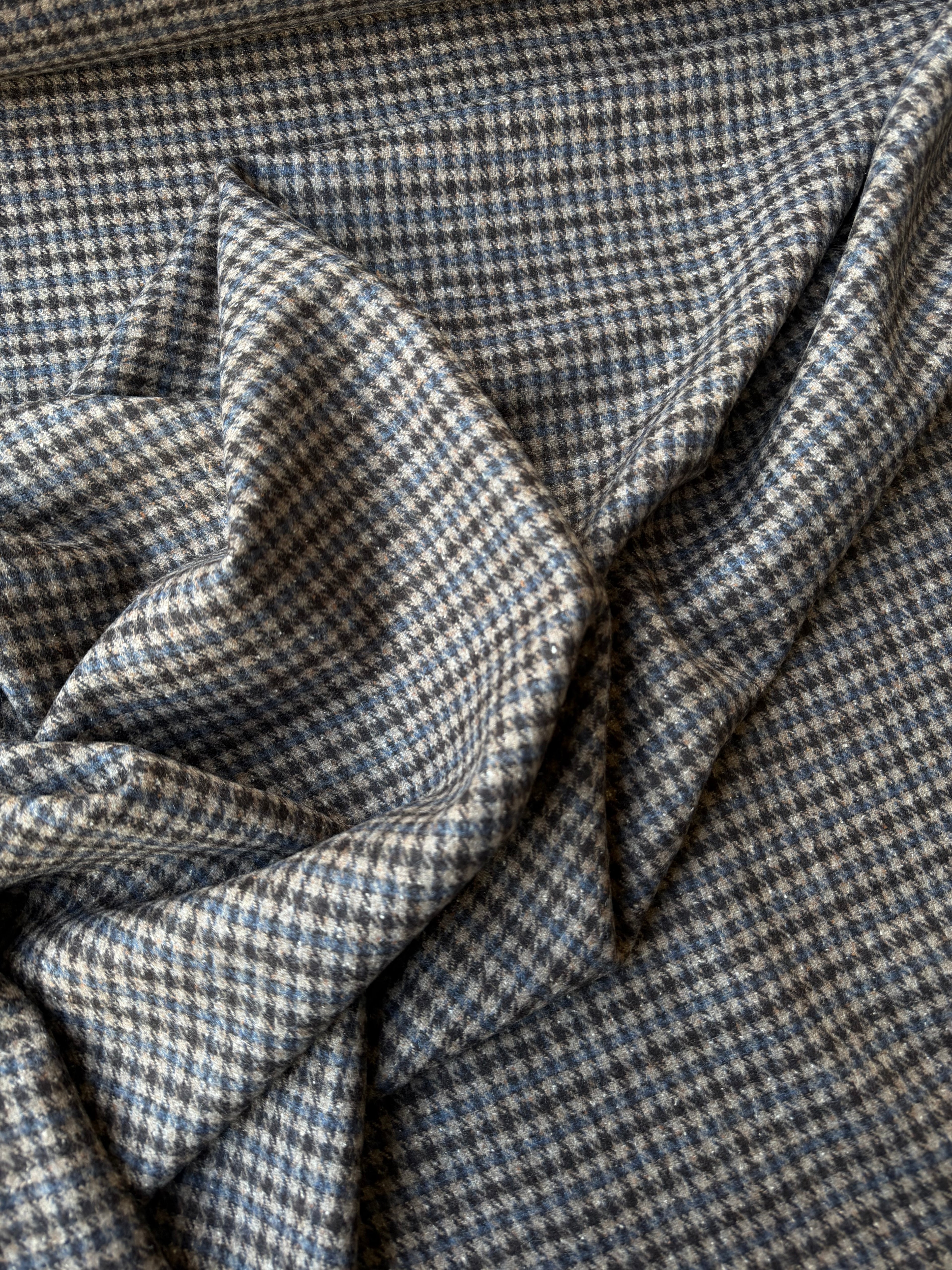 Tessuto Lana pied de poul Marrone Blu