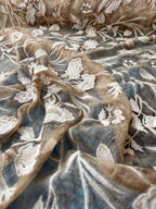 Scampolo Tessuto Seta Ricamata Bronzo Fiore 1,40x1,40