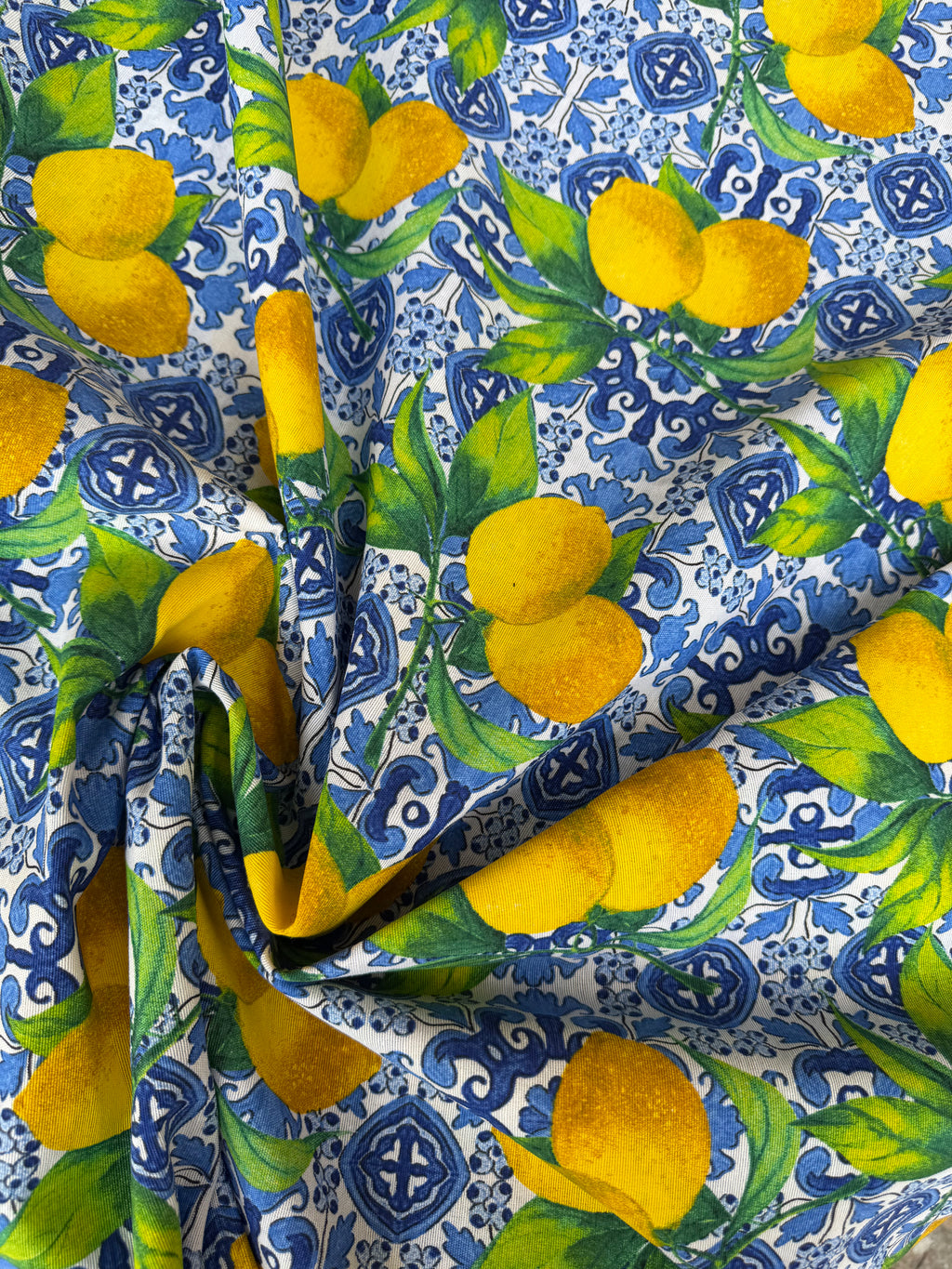 Tessuto Panama Cotone Costiera Limoni Maiolica