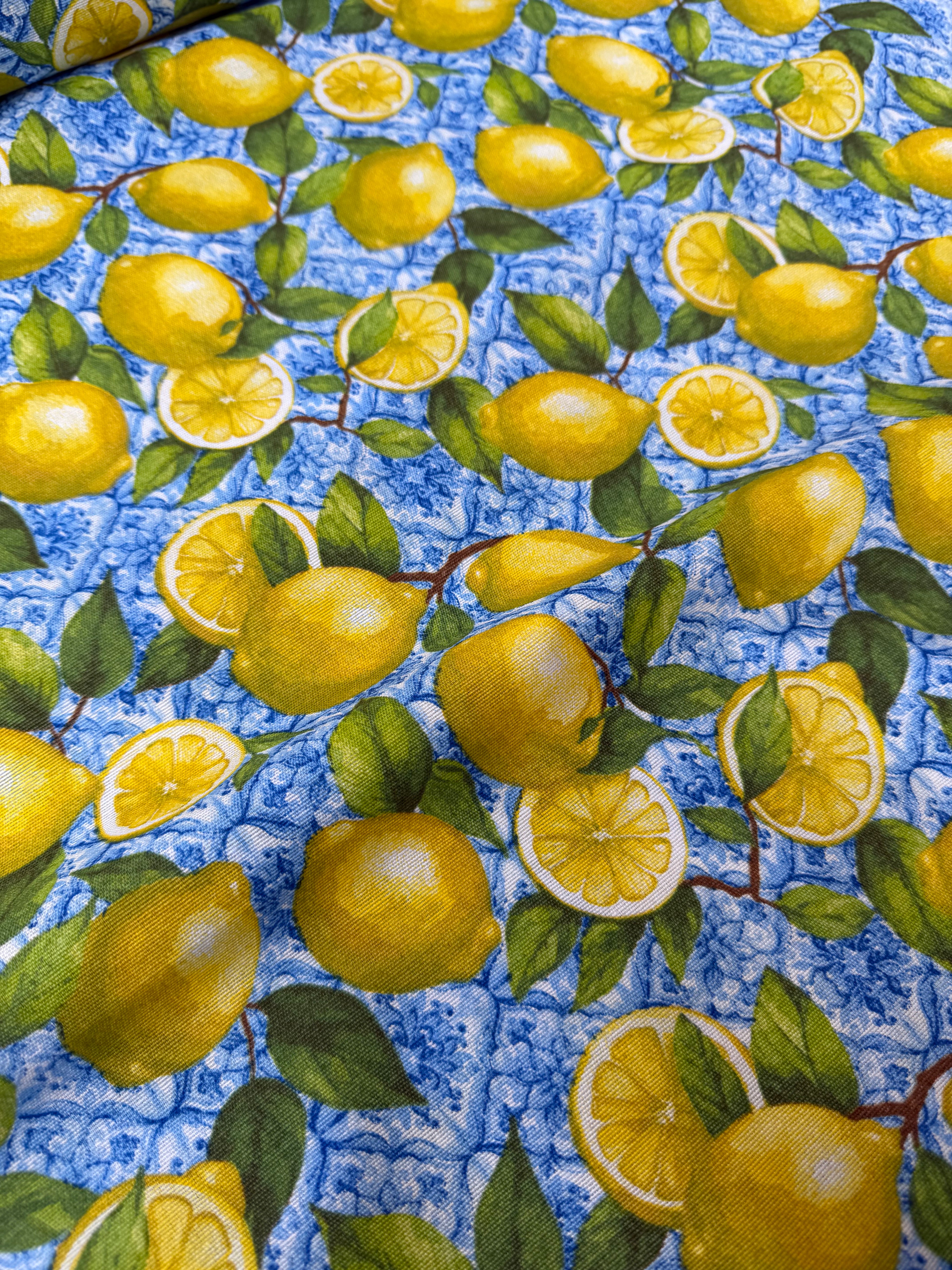 Tessuto Panama Cotone Costiera Limoni Maiolica