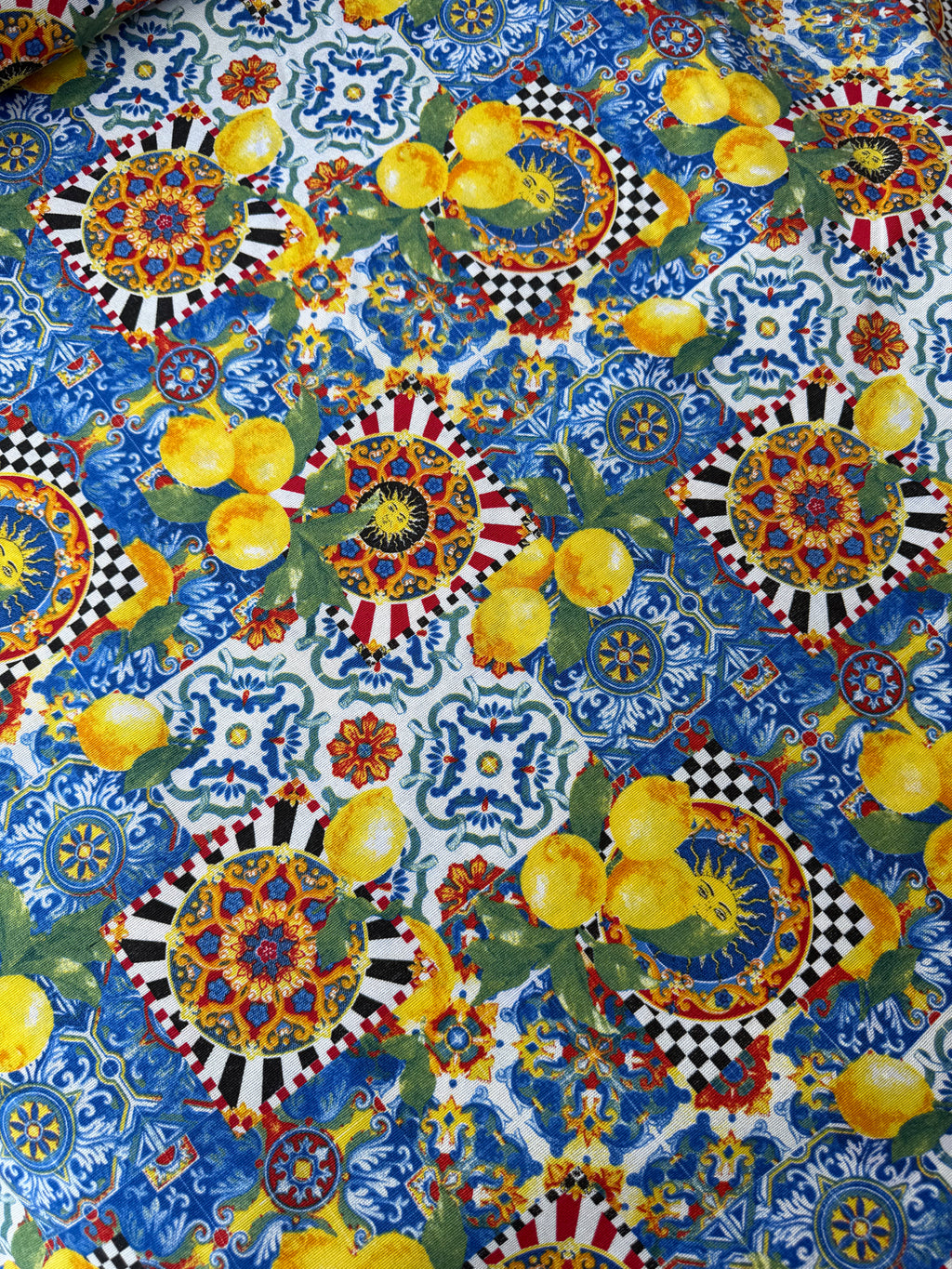 Tessuto Panama Cotone Costiera Limoni Maiolica