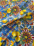 Tessuto Panama Cotone Costiera Limoni Maiolica