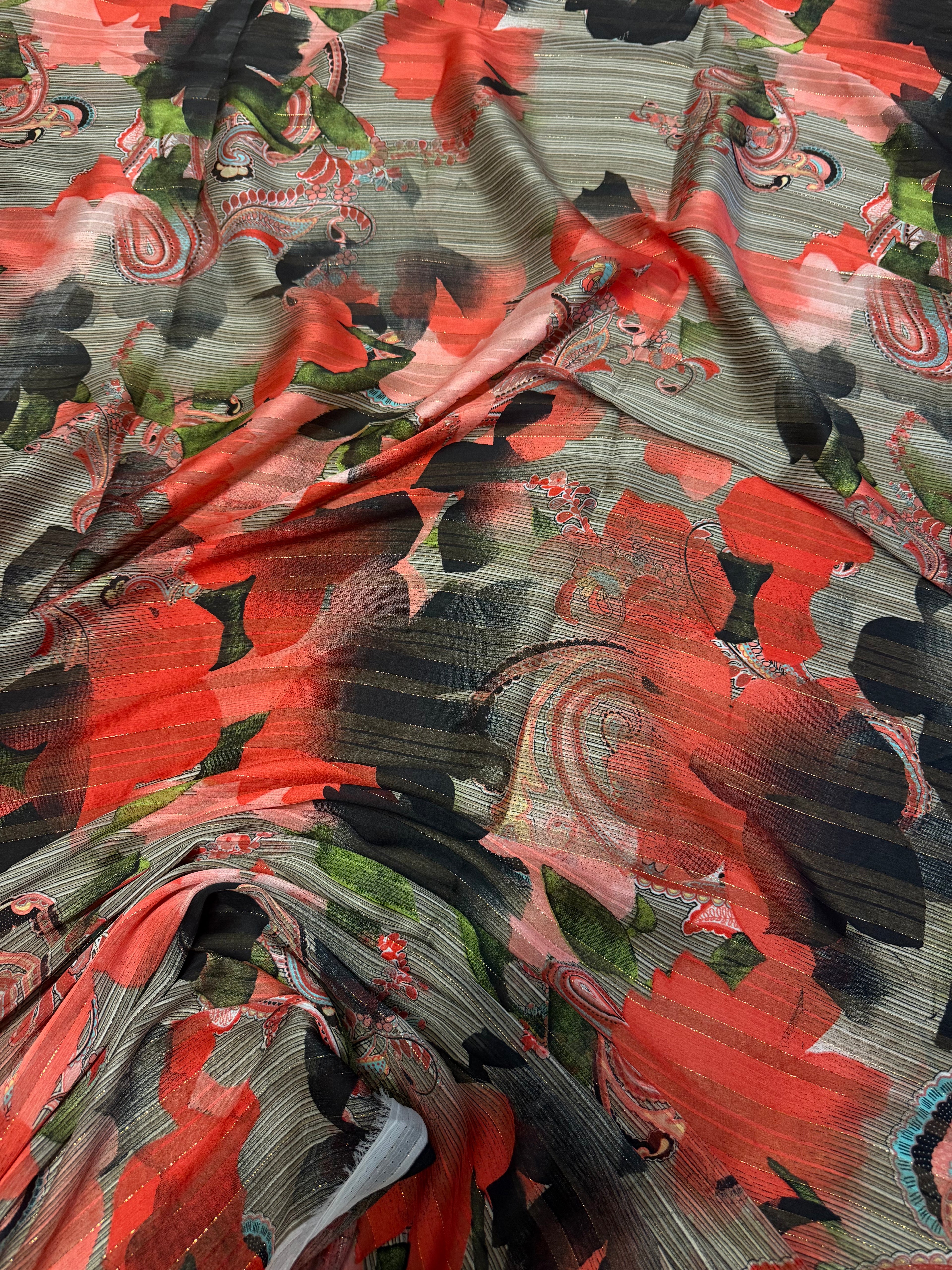 Scampolo Chiffon Floreale Anni 90 Lamè 4,00x1,50