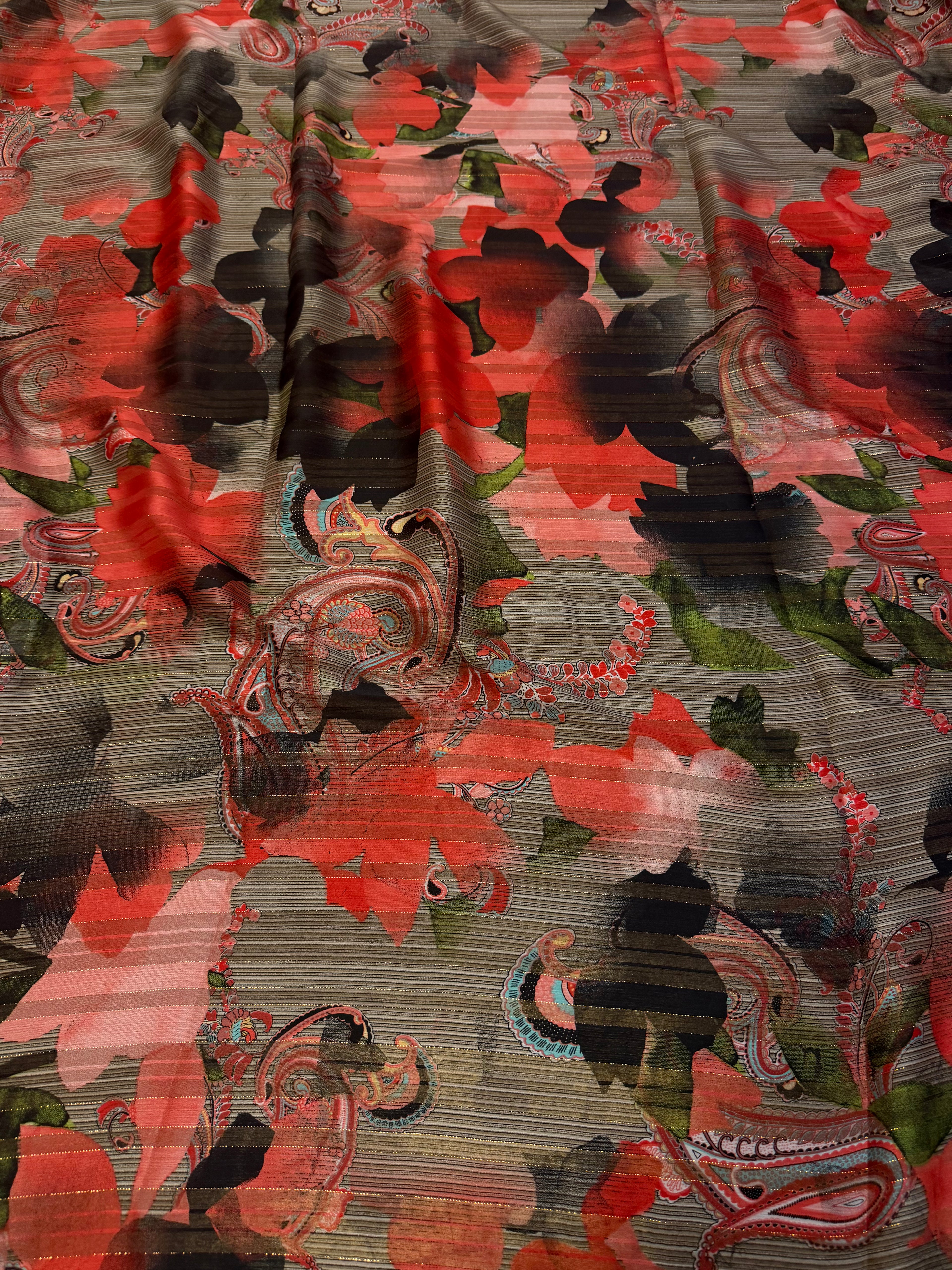 Scampolo Chiffon Floreale Anni 90 Lamè 4,00x1,50