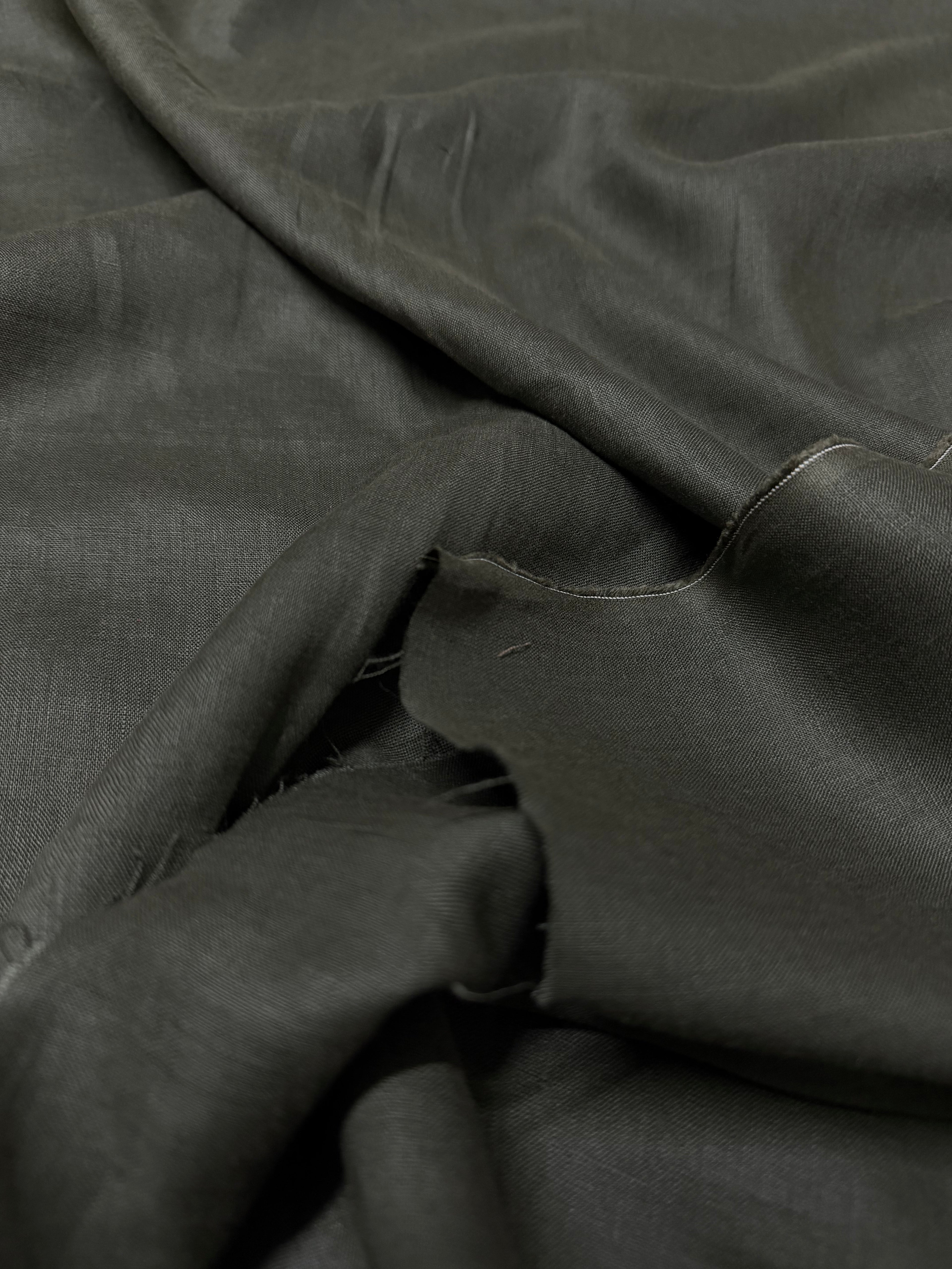 Tessuto puro lino Verde Scuro bottiglia SOTTOPREZZO