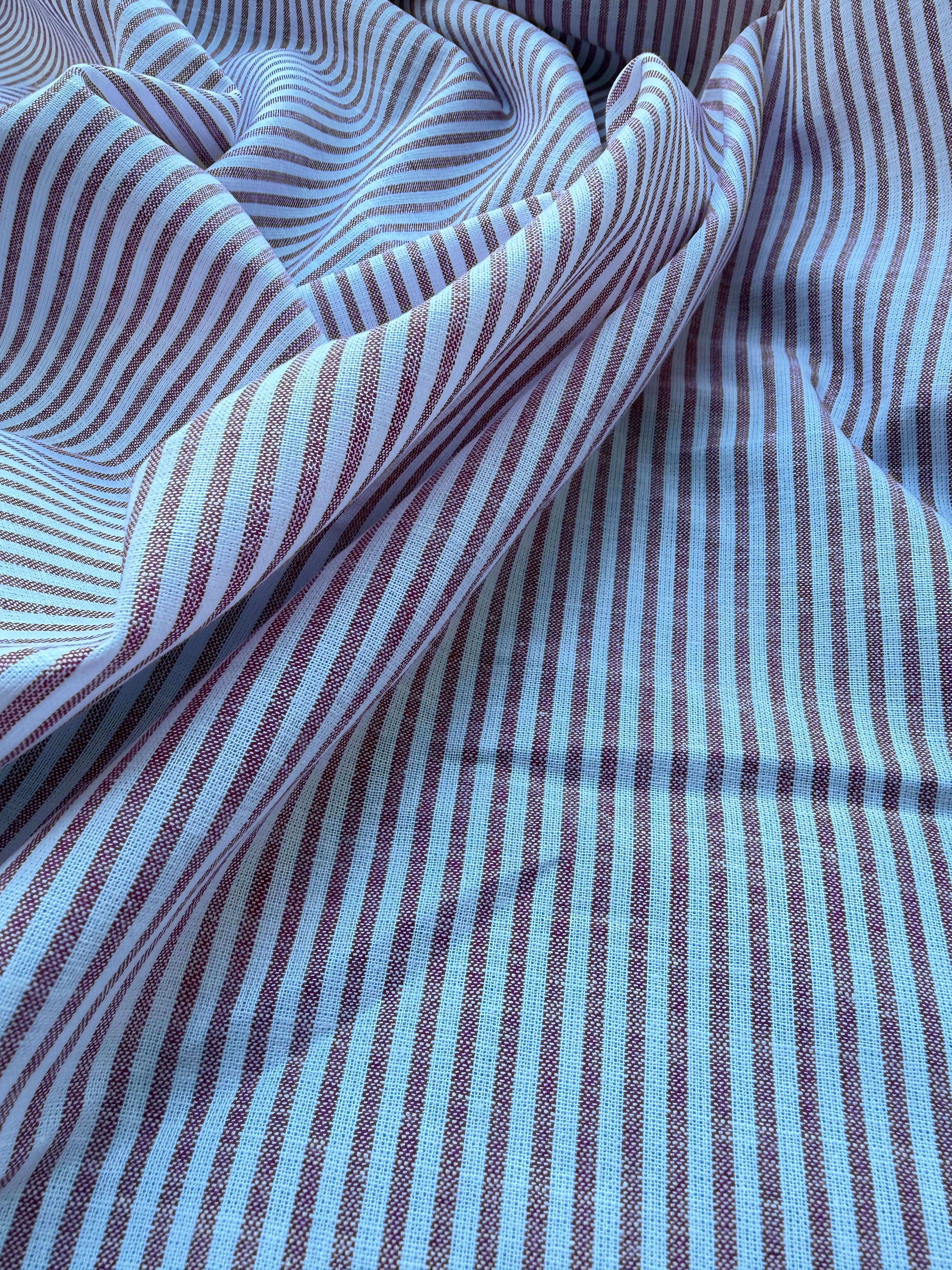 Tessuto cotone lino e cotone RIGATO Gessato rosso mélange