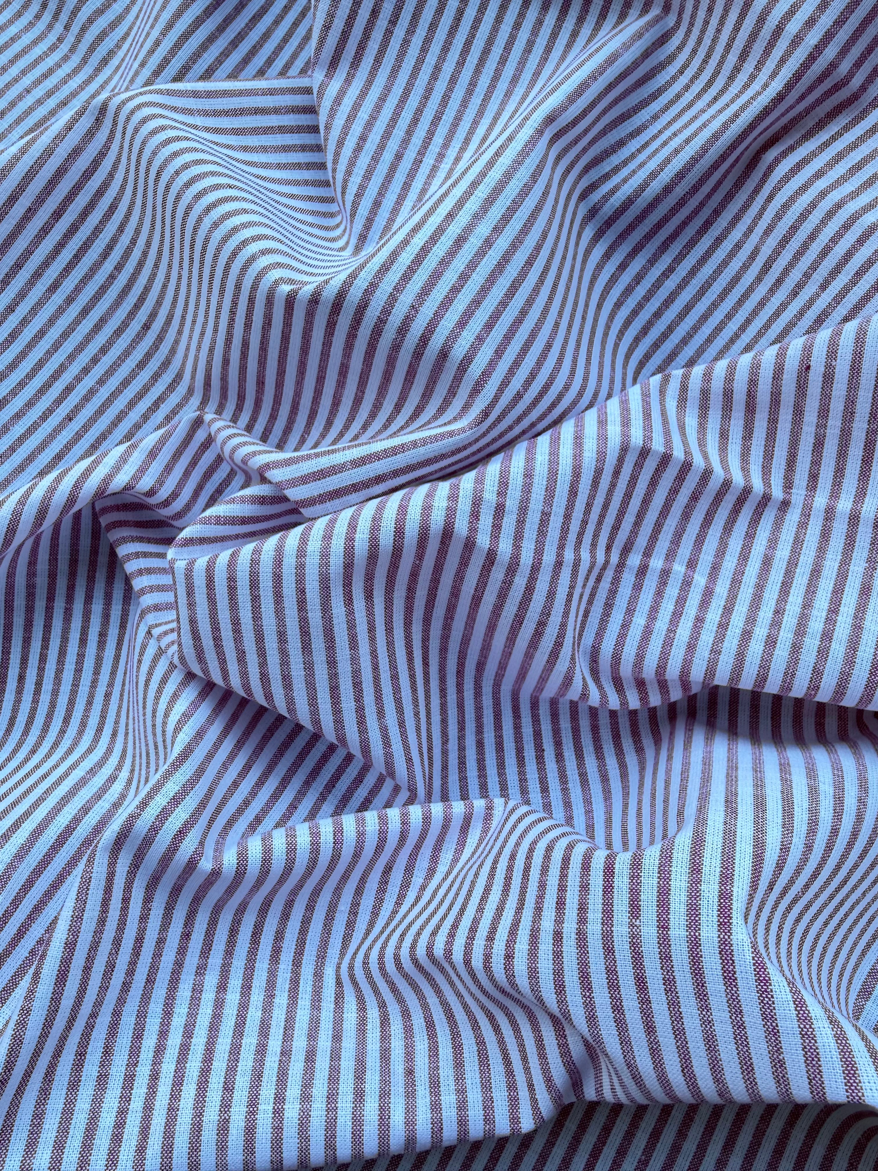 Tessuto cotone lino e cotone RIGATO Gessato rosso mélange