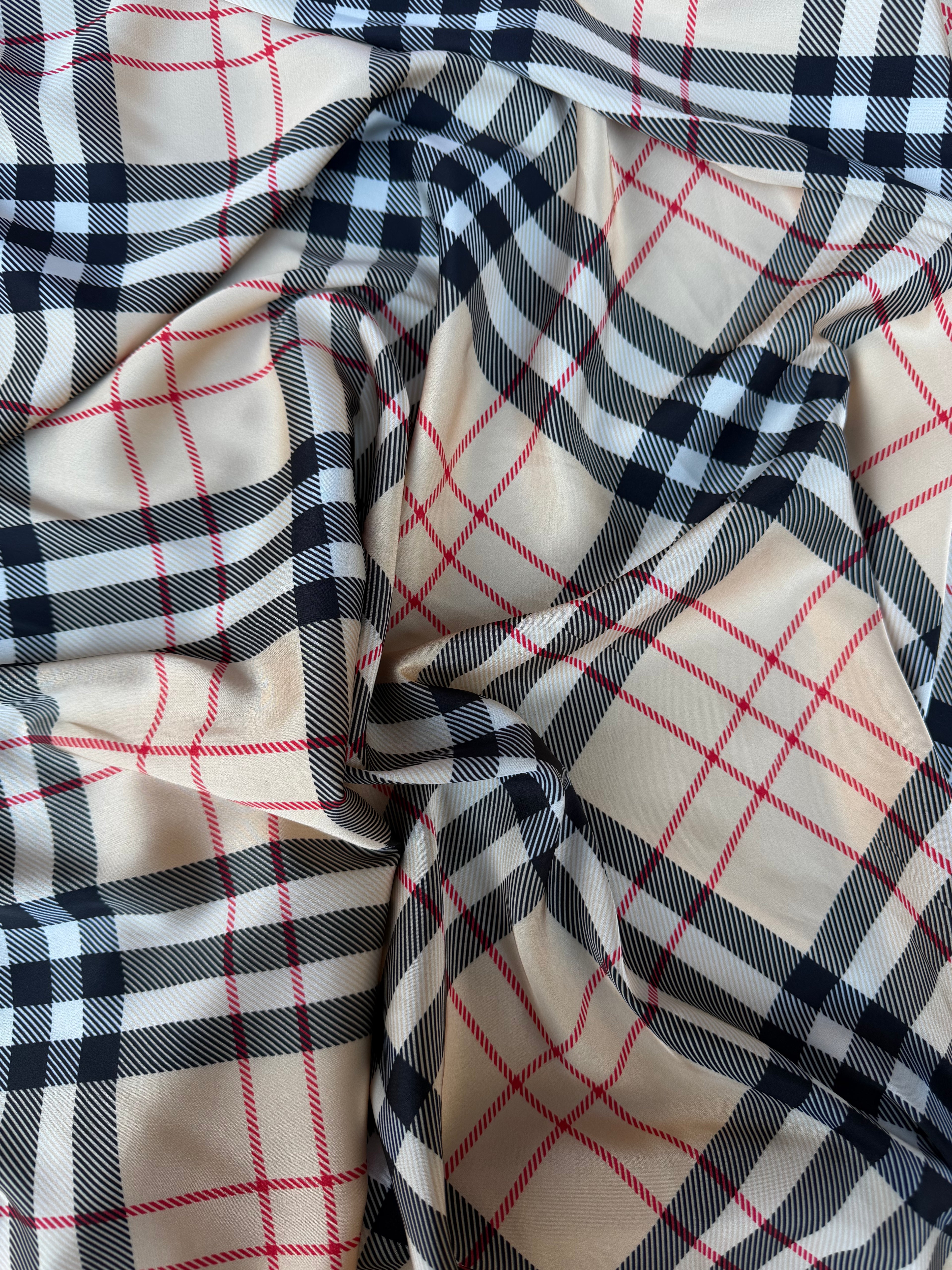 Tessuto Satin Stile Inglese tartan Beige