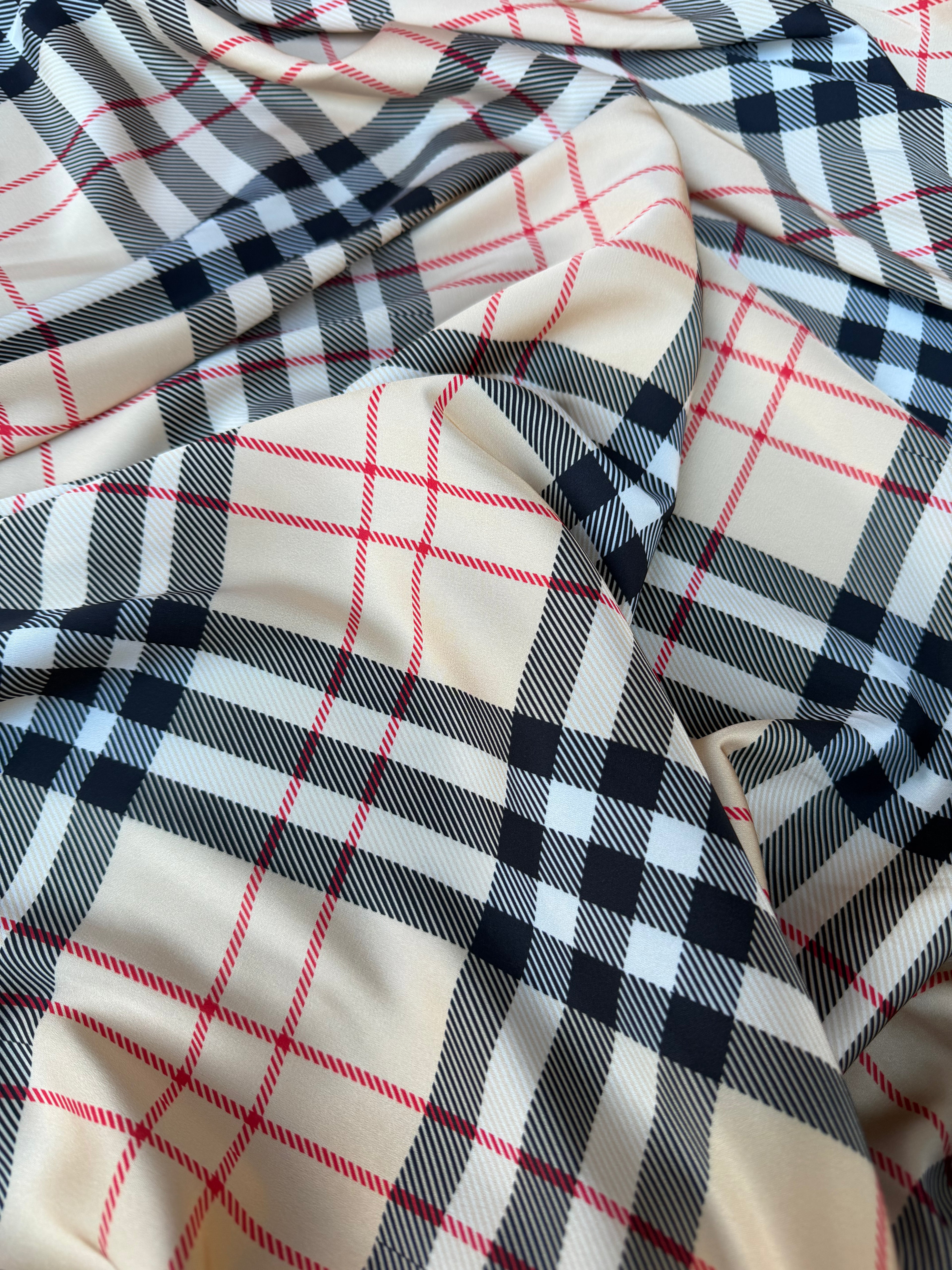 Tessuto Satin Stile Inglese tartan Beige