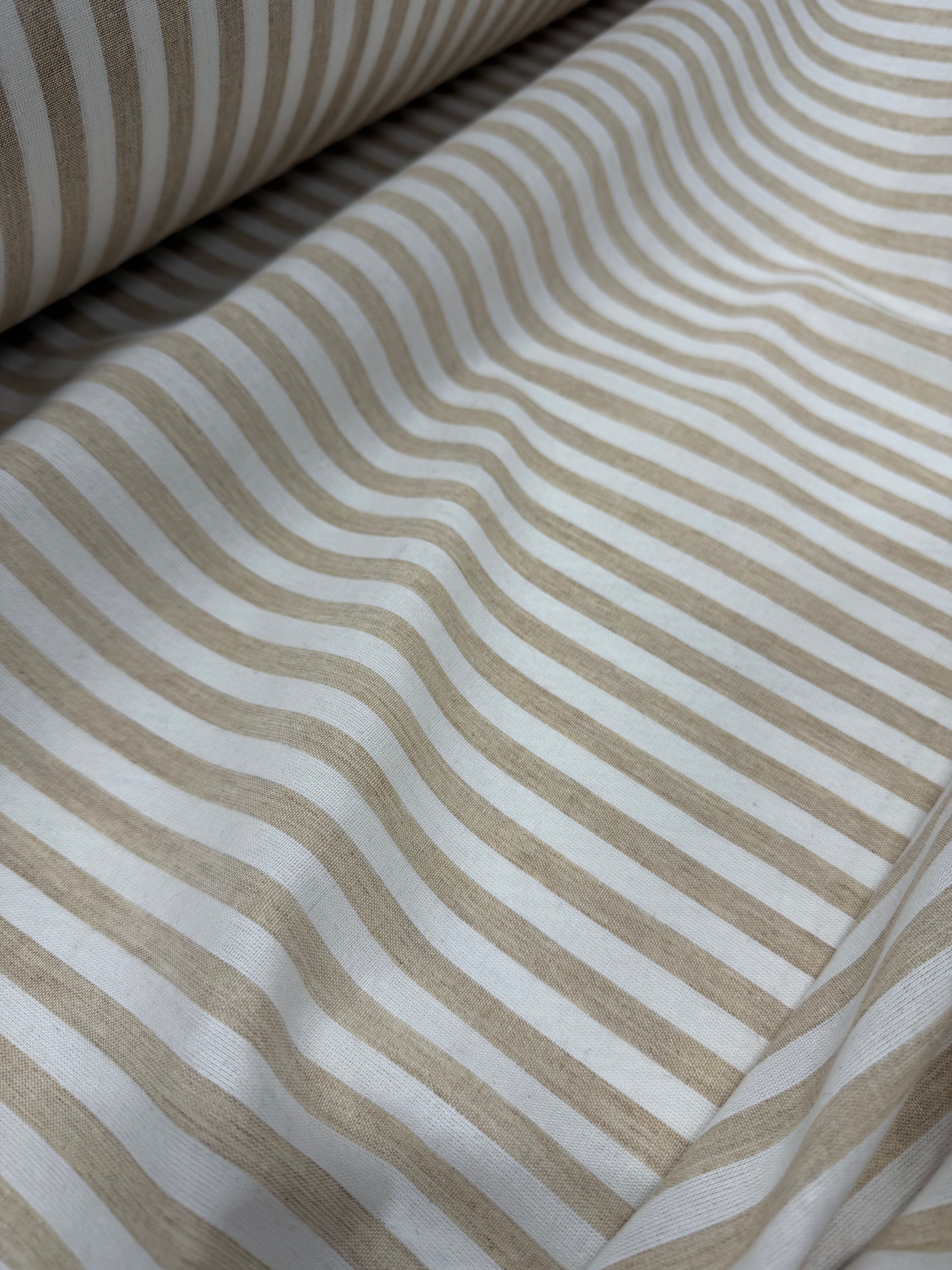 Tessuto Rigato Larga Beige Puro Lino