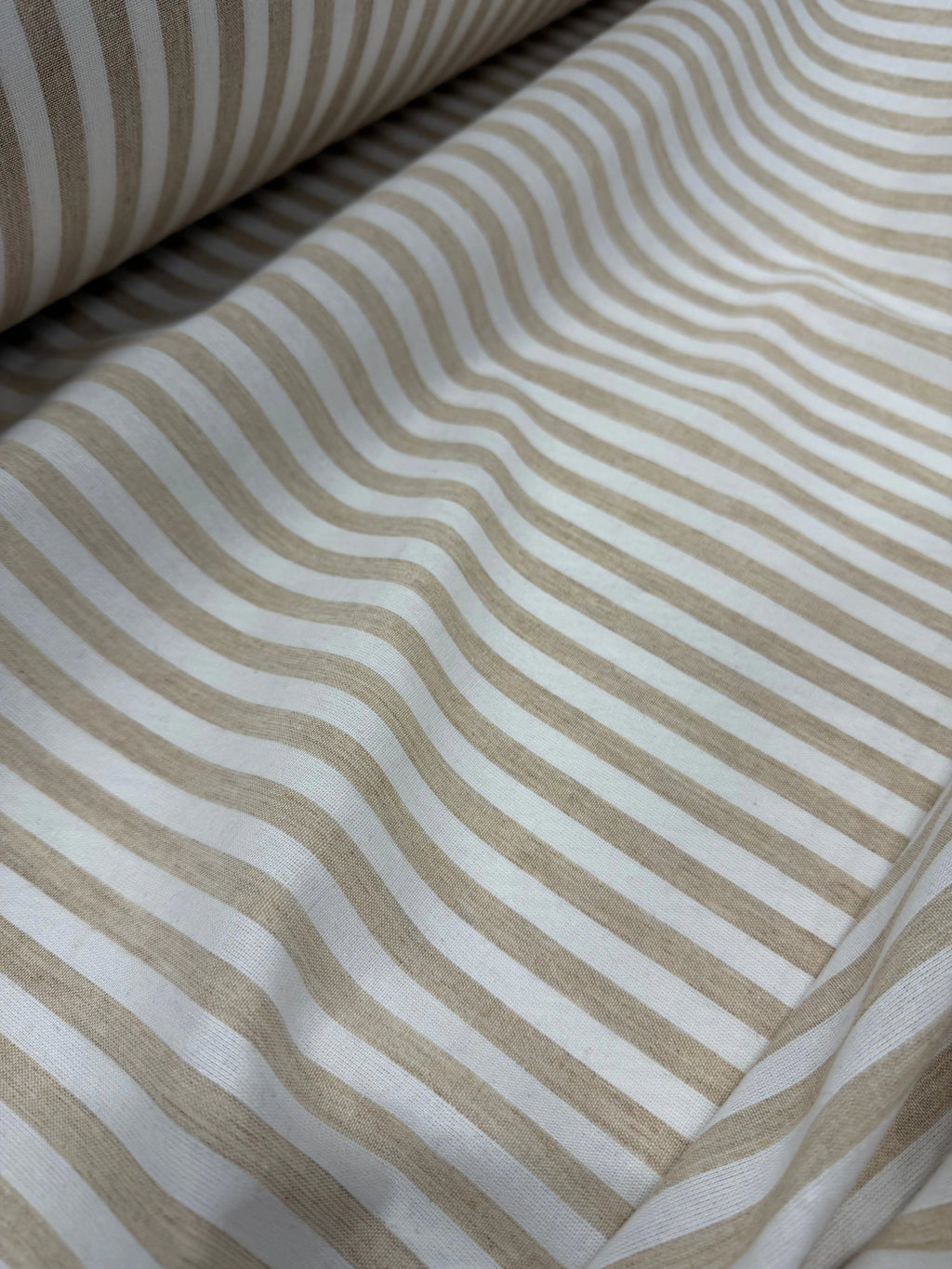 Tessuto Rigato Larga Beige Puro Lino