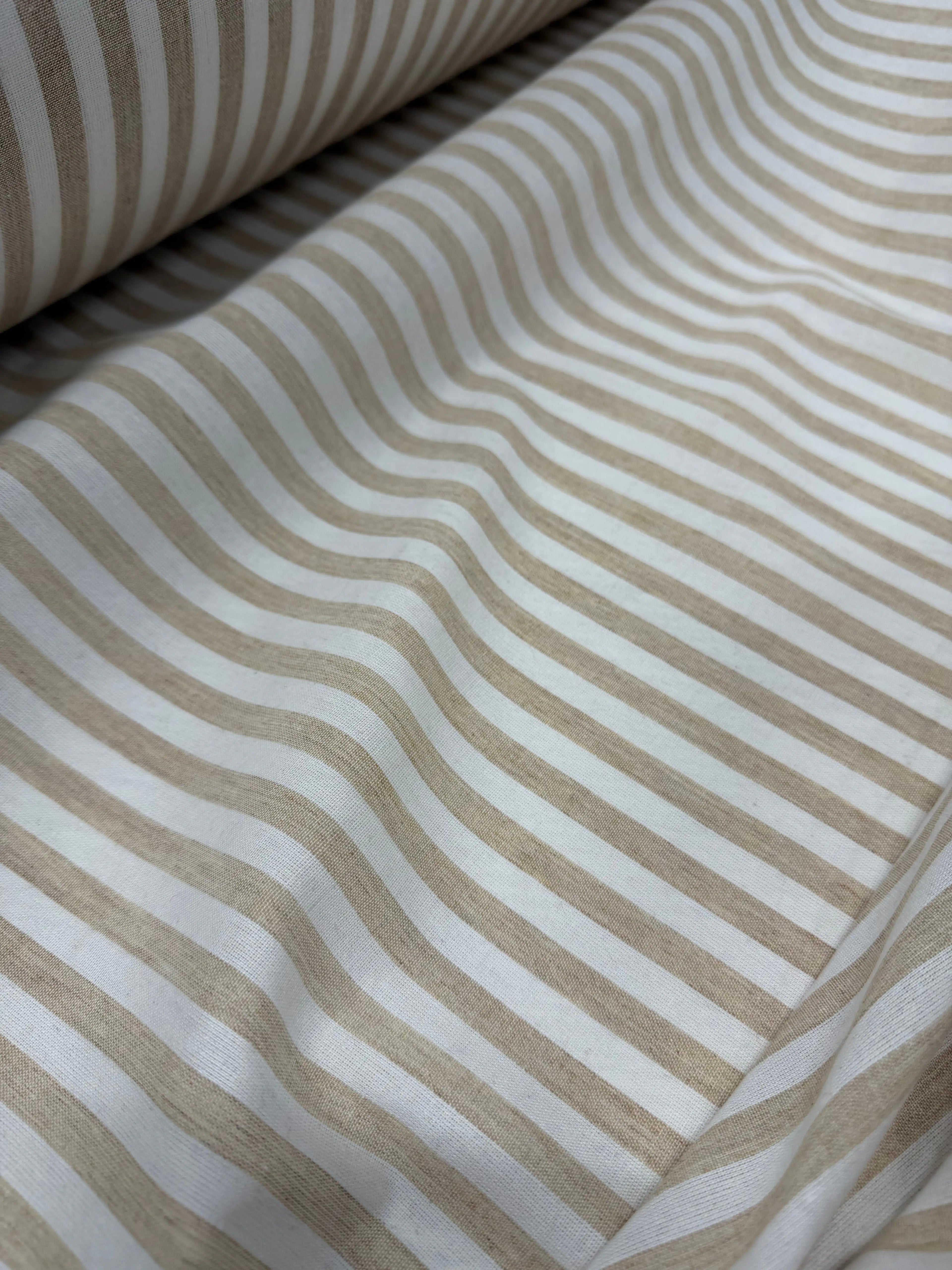 Tessuto Rigato Larga Beige Puro Lino