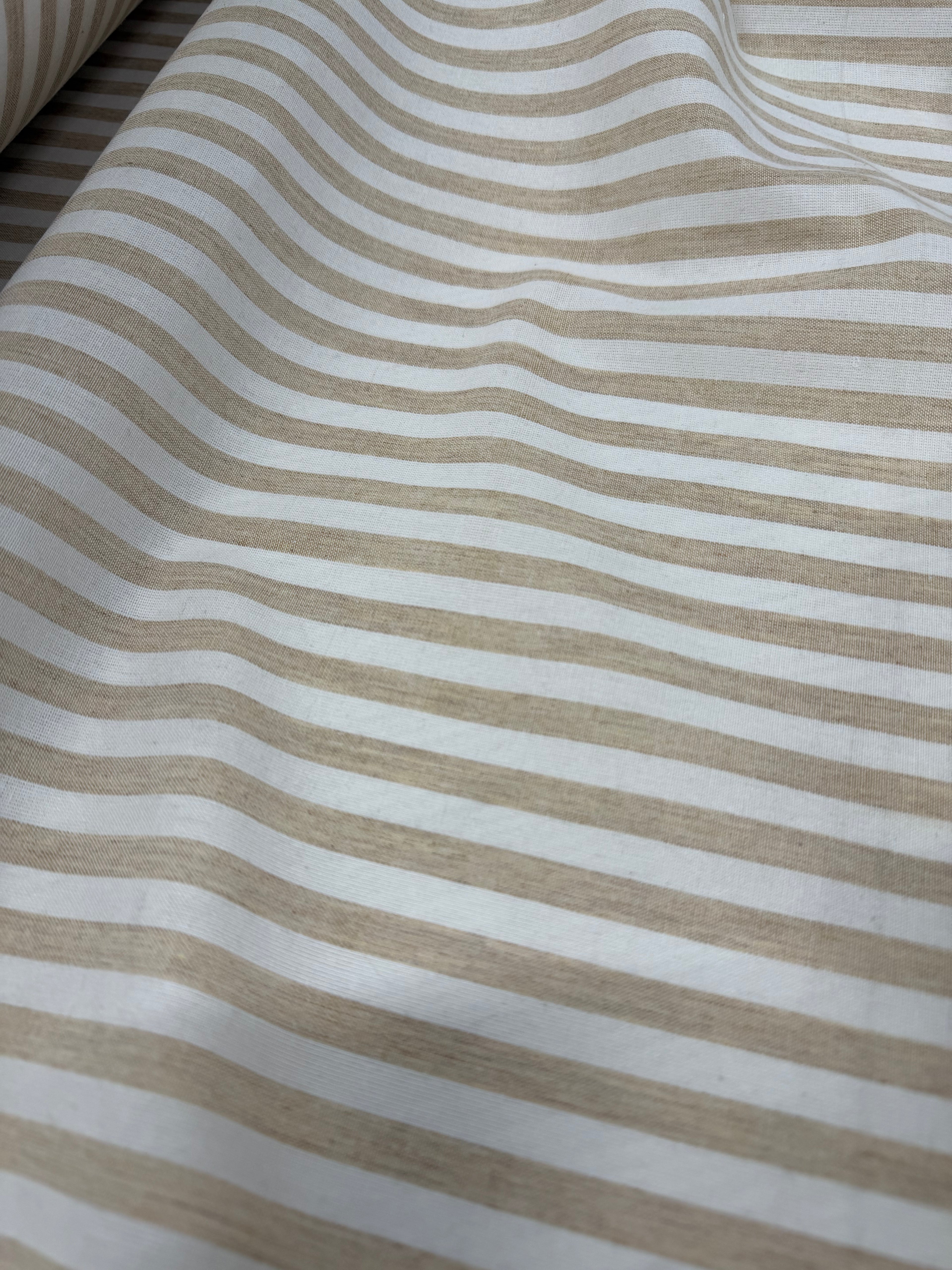 Tessuto Rigato Larga Beige Puro Lino