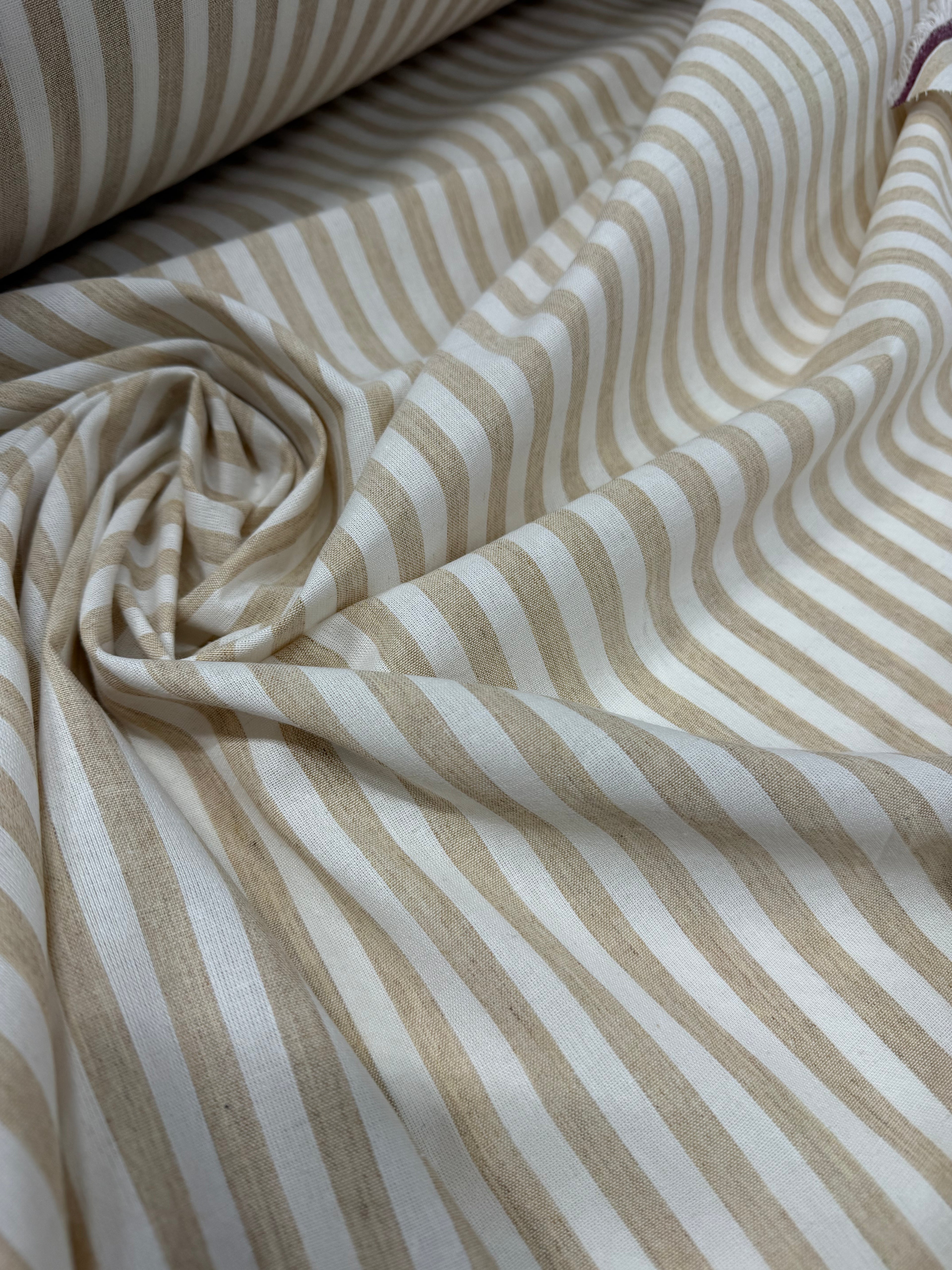 Tessuto Rigato Larga Beige Puro Lino