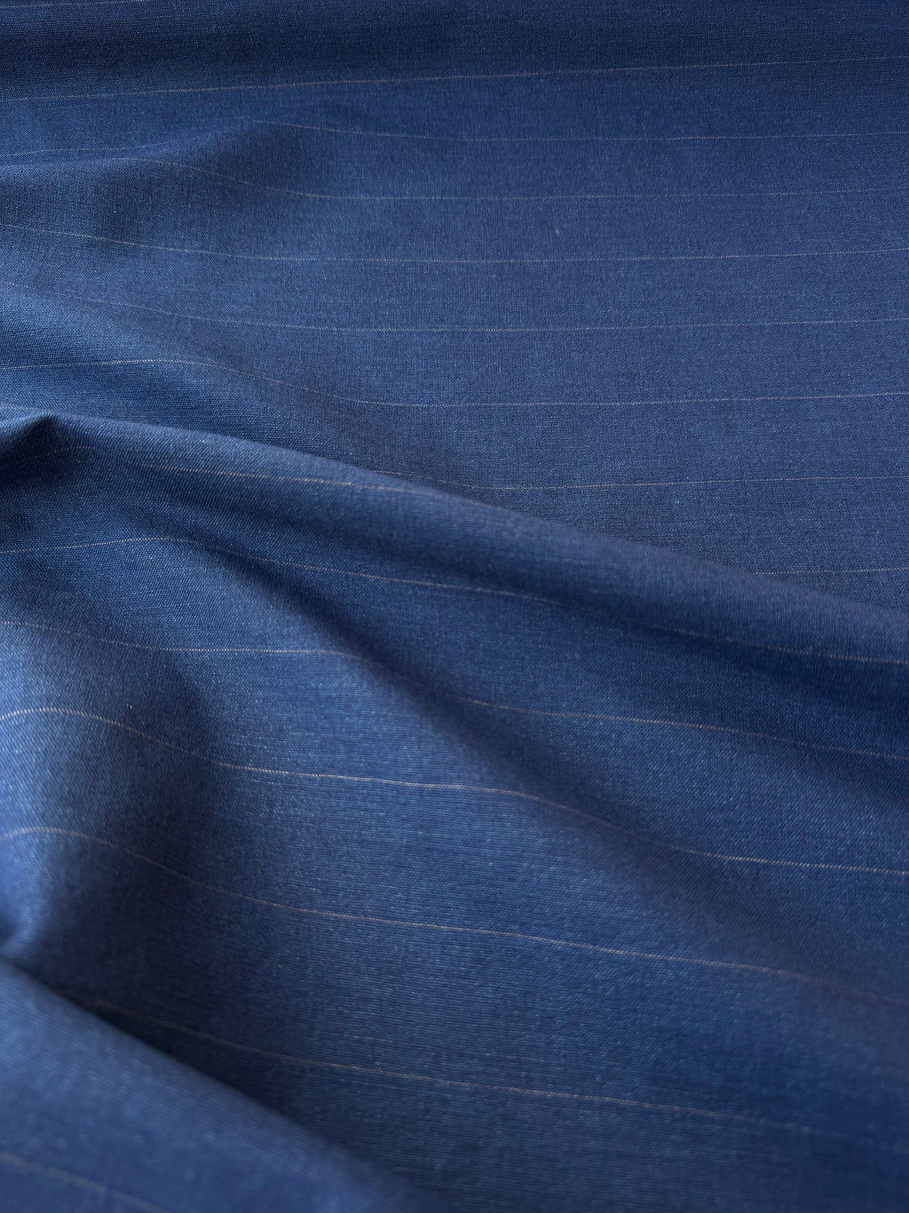 Tessuto Gessato Puro Lino Blu