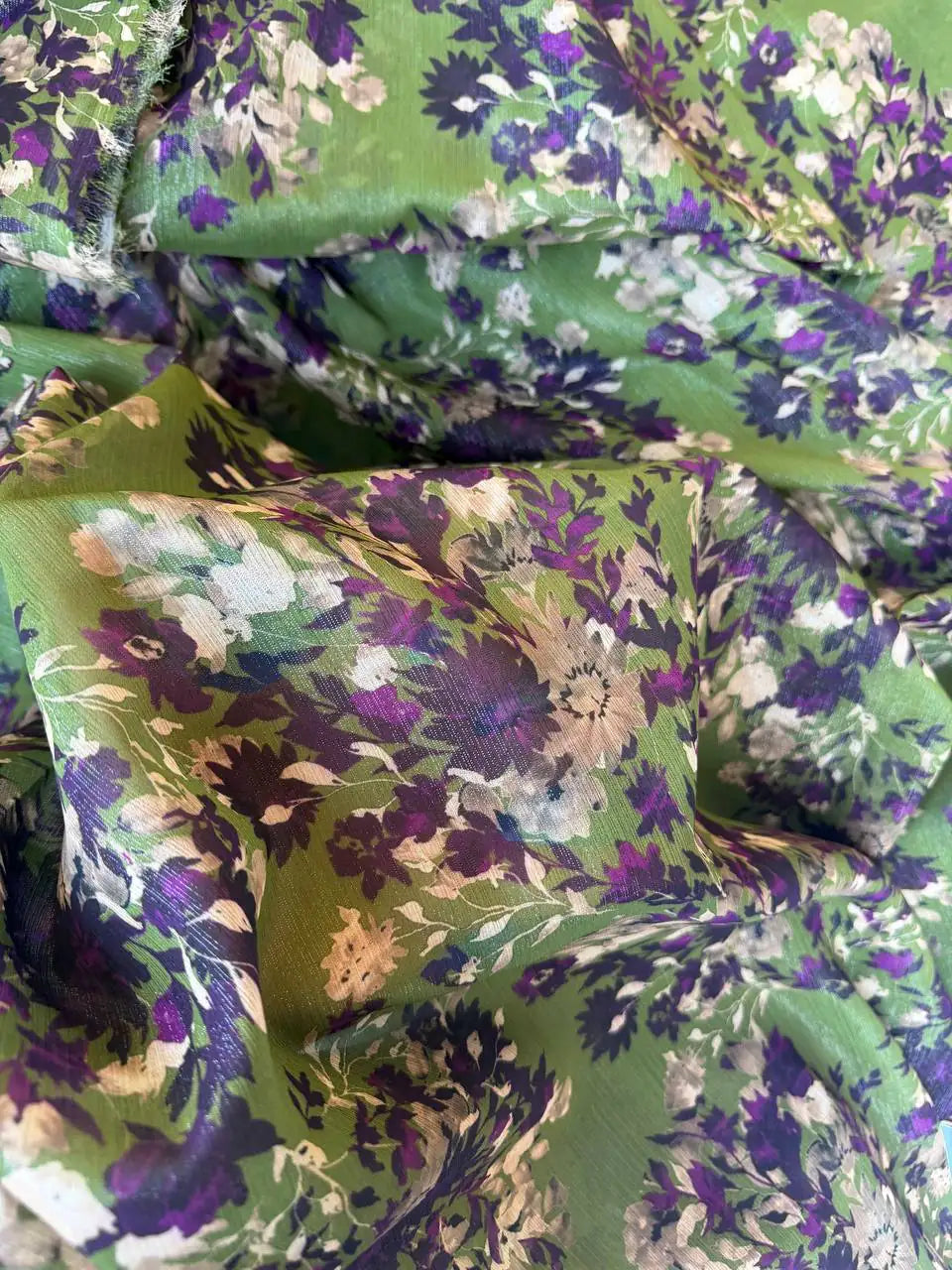 Chiffon floreale verde Glitter
