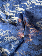 Pizzo Macrame Floreale Blu Royal Bielastico