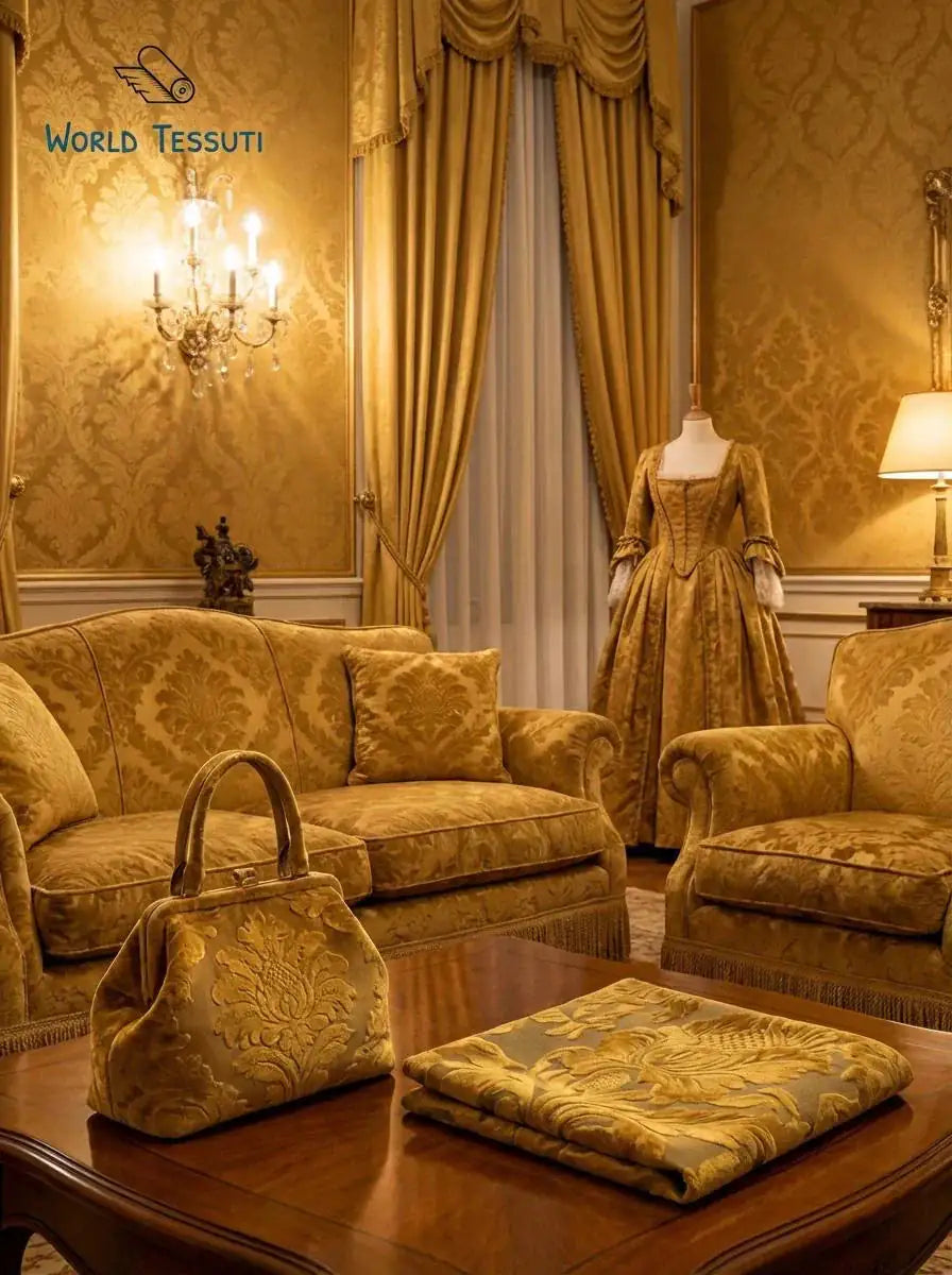 Damascato Jacquard Velluto Operato Oro