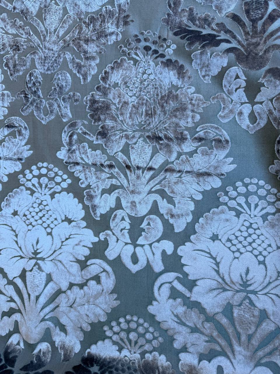 Damascato Jacquard Velluto Operato Celeste Polvere