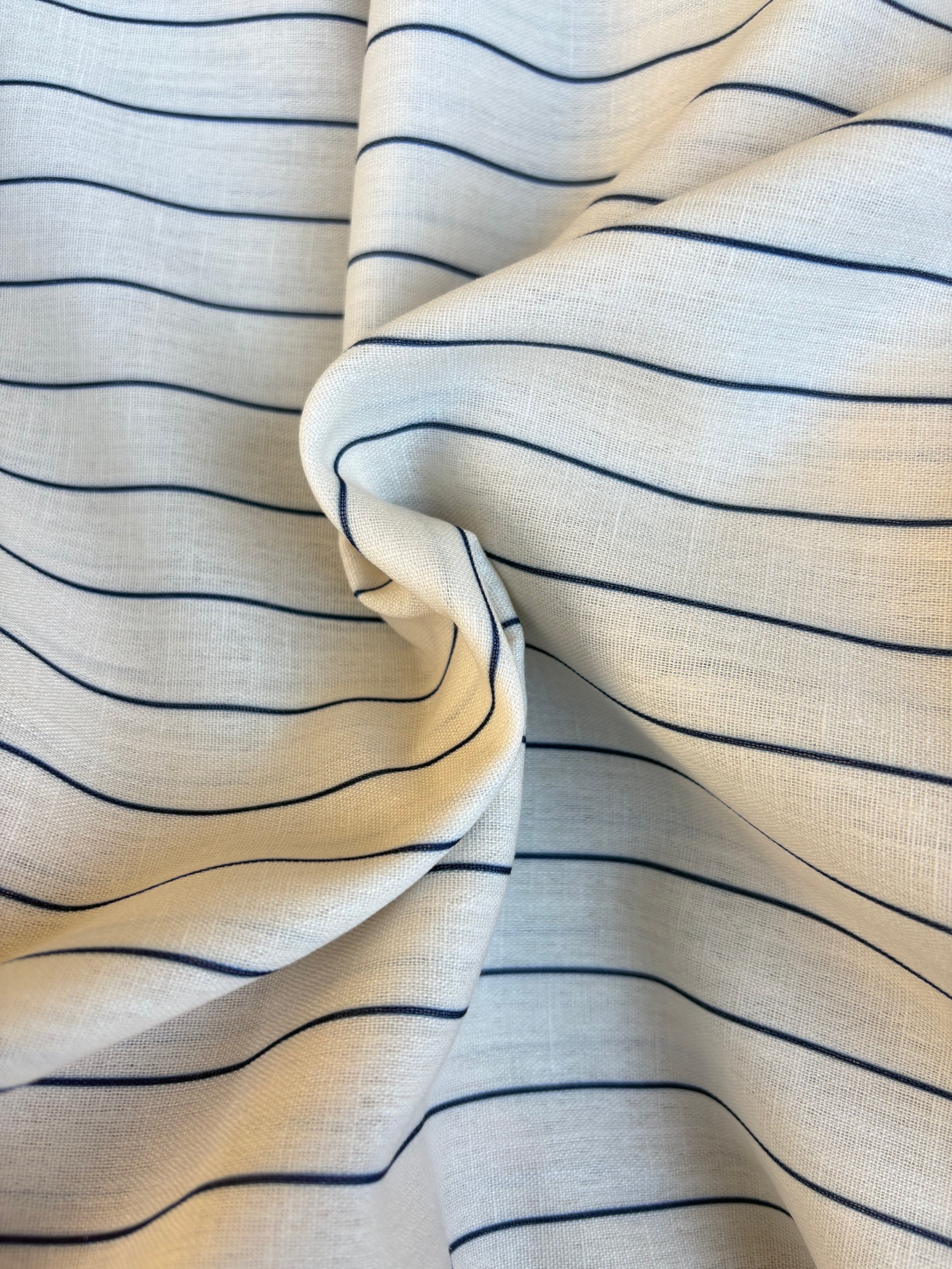 Tessuto misto lino gessato Blu