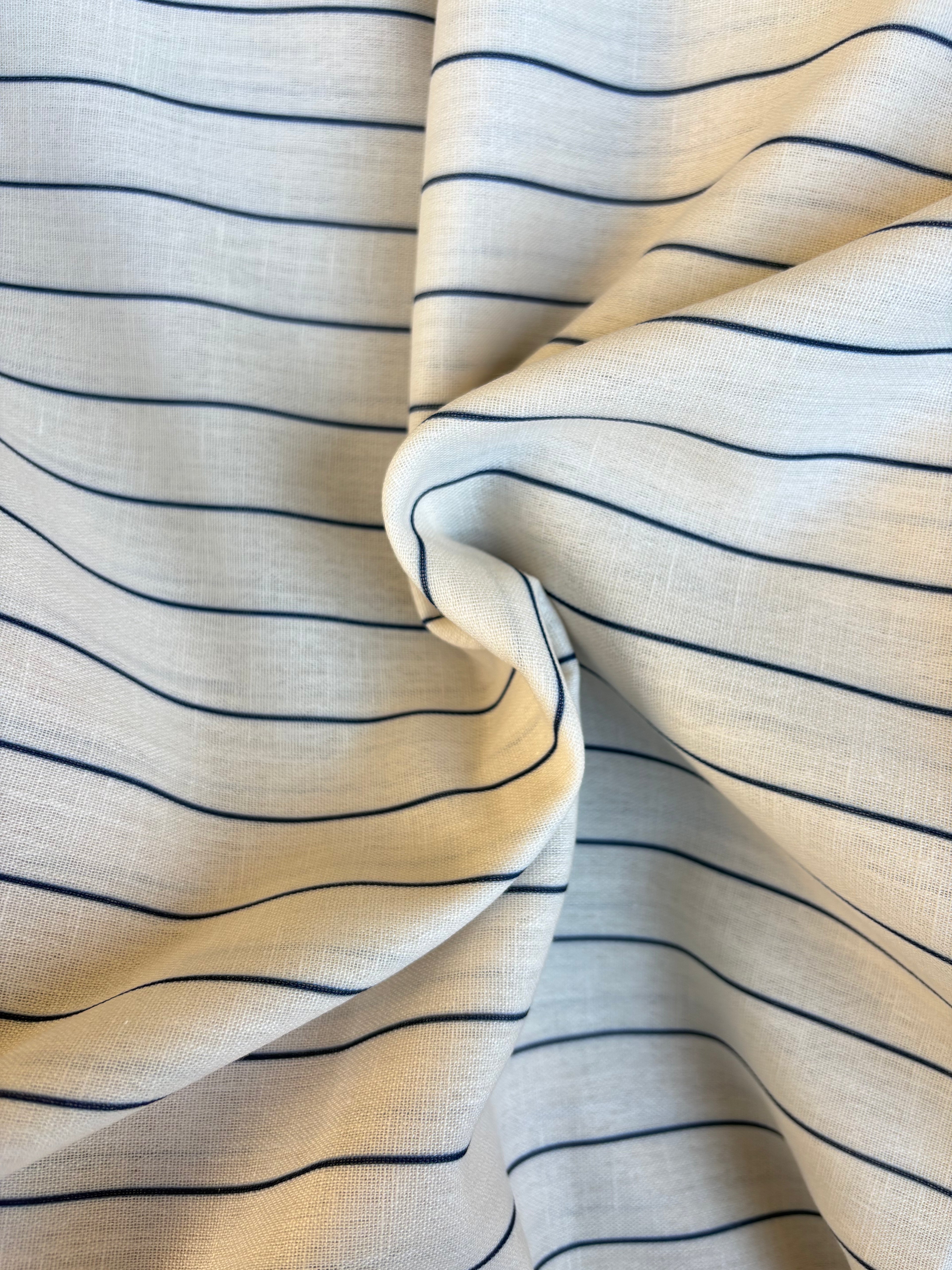 Tessuto misto lino gessato Blu