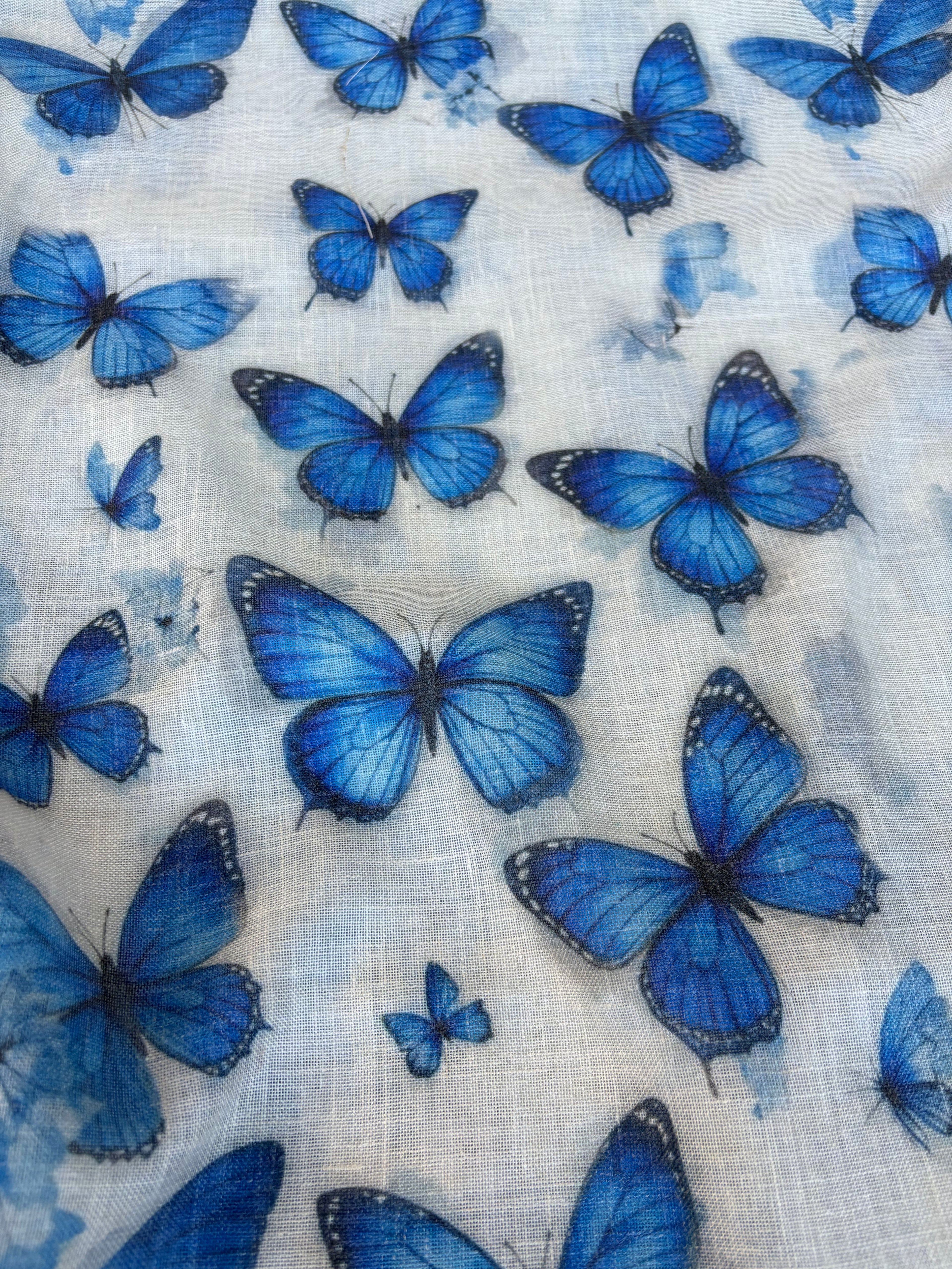 Tessuto Misto Lino Farfalla Blu