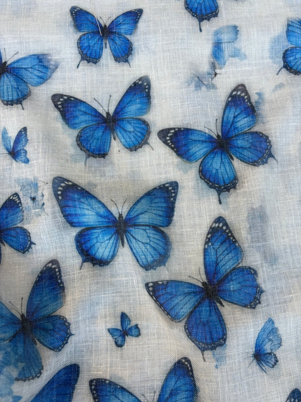 Tessuto Misto Lino Farfalla Blu