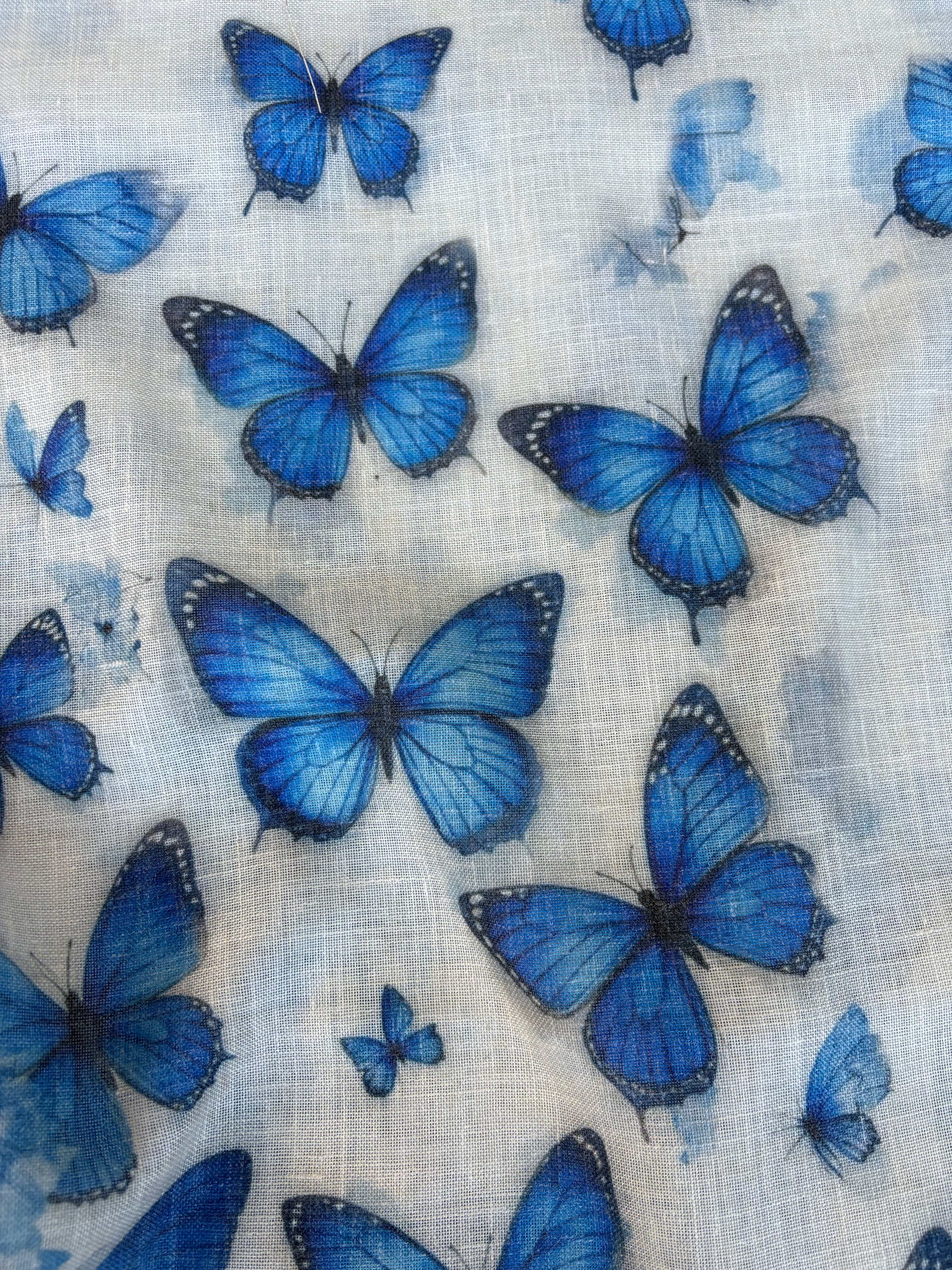 Tessuto Misto Lino Farfalla Blu