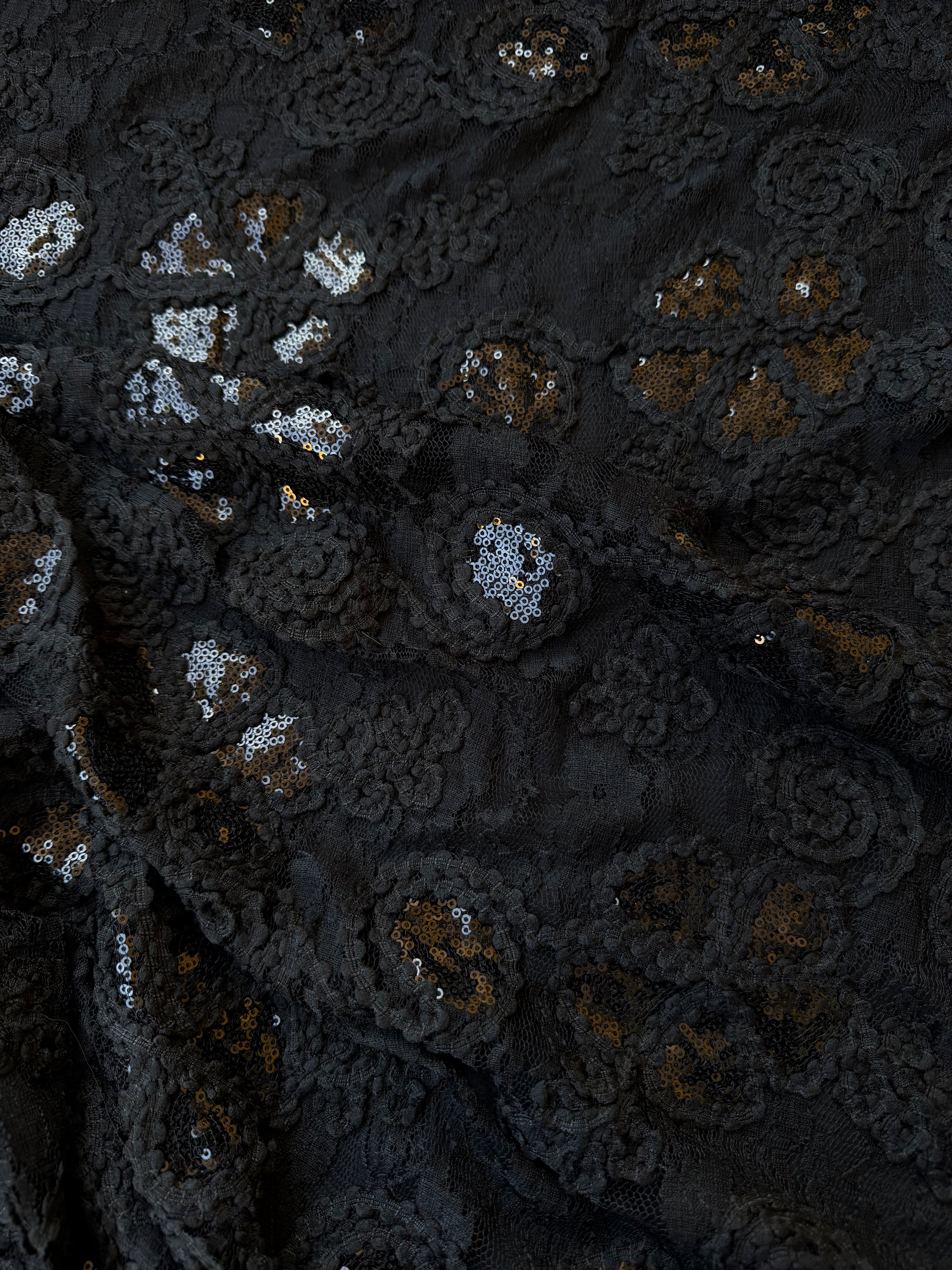 Pizzo Macrame Nero elastico Pailettes