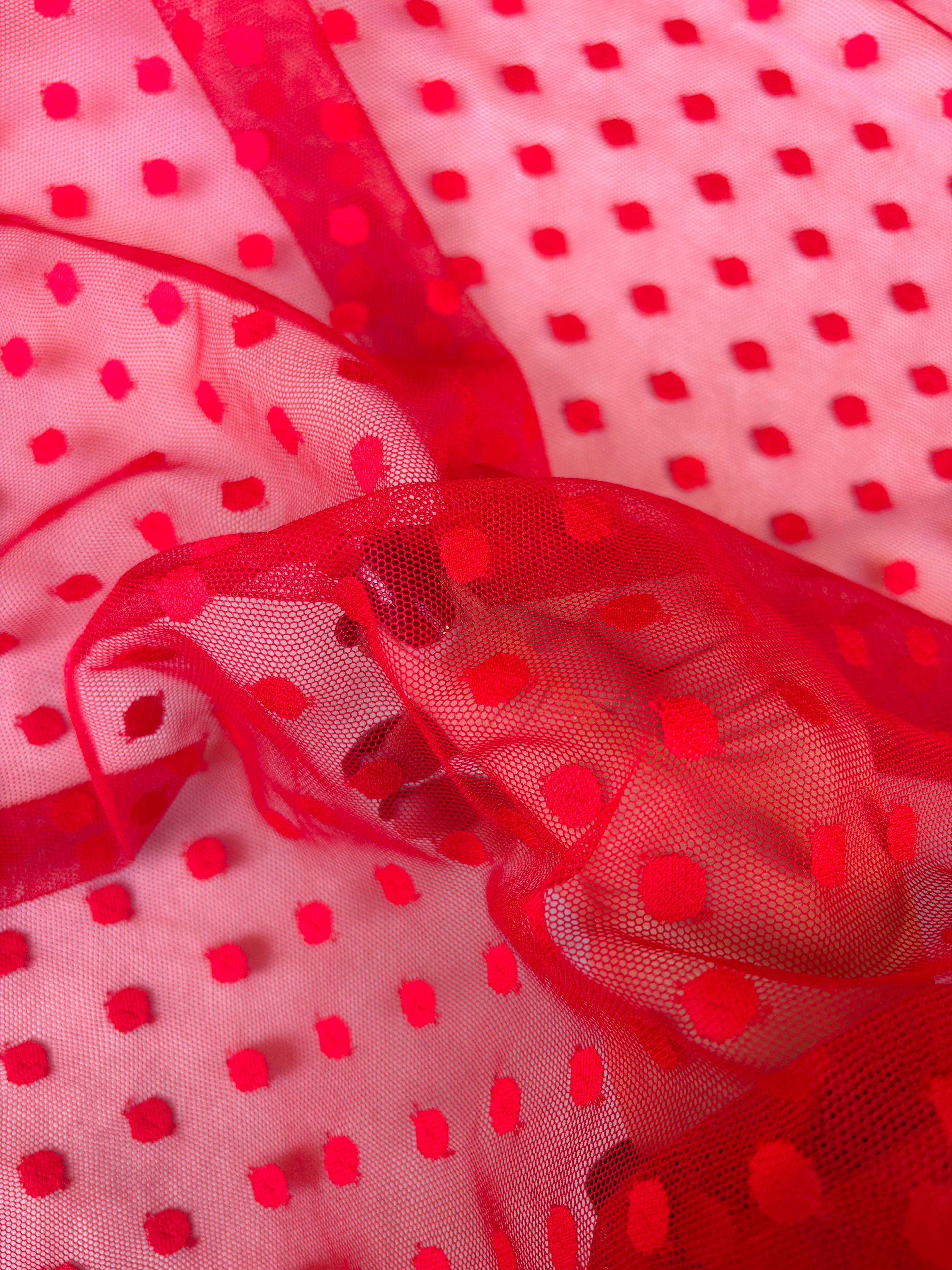 Rete (tullè) Bielastico Pois Rosso