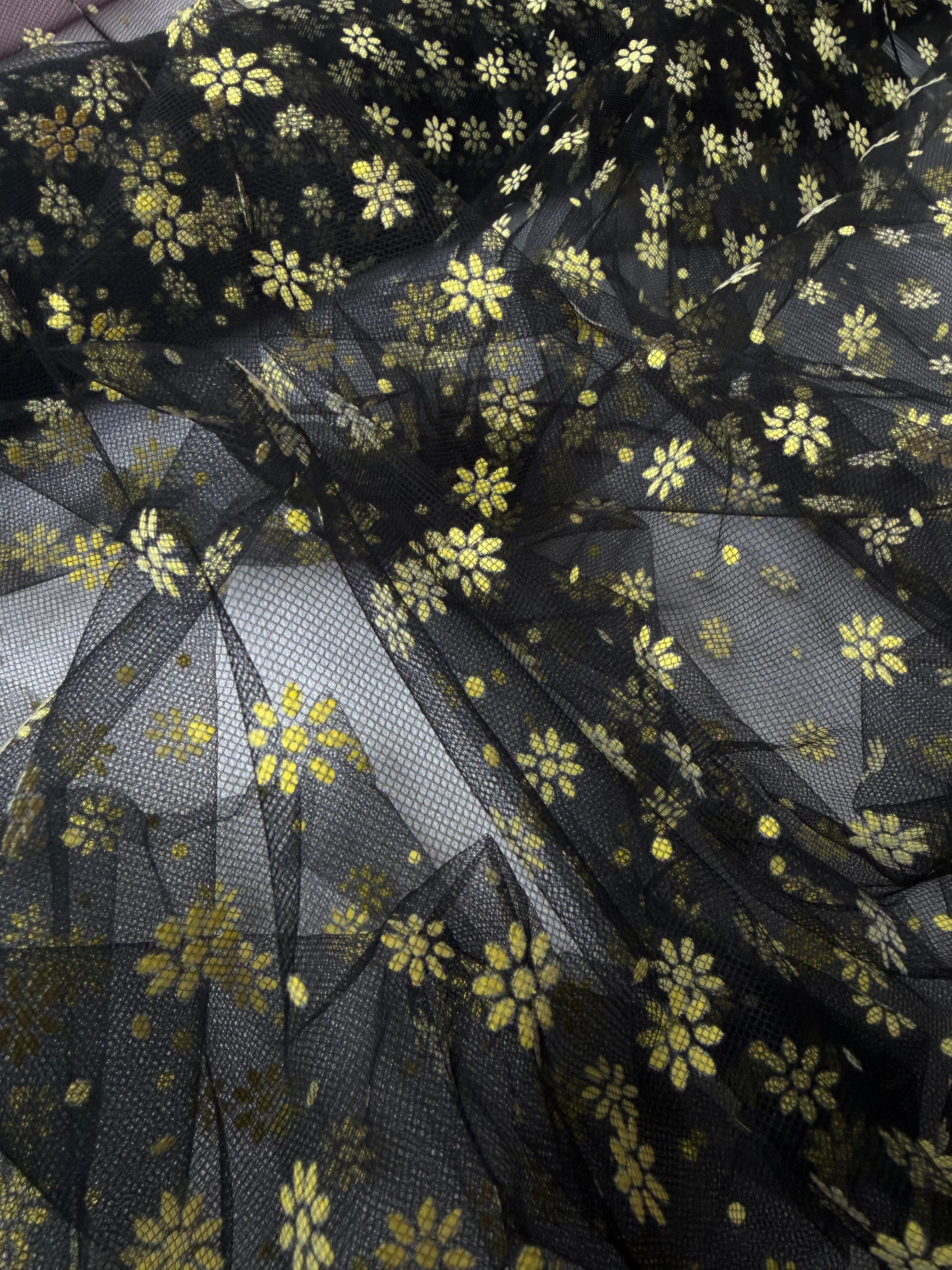 Tulle Pizzo Dorato Elastico Fiorellino