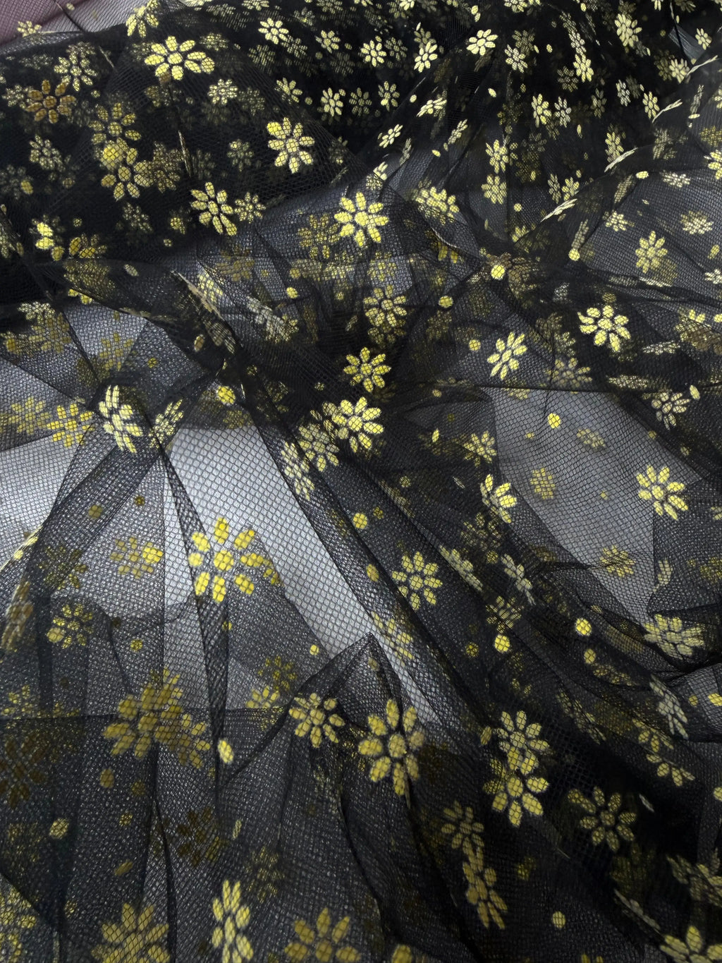 Tulle Pizzo Dorato Elastico Fiorellino