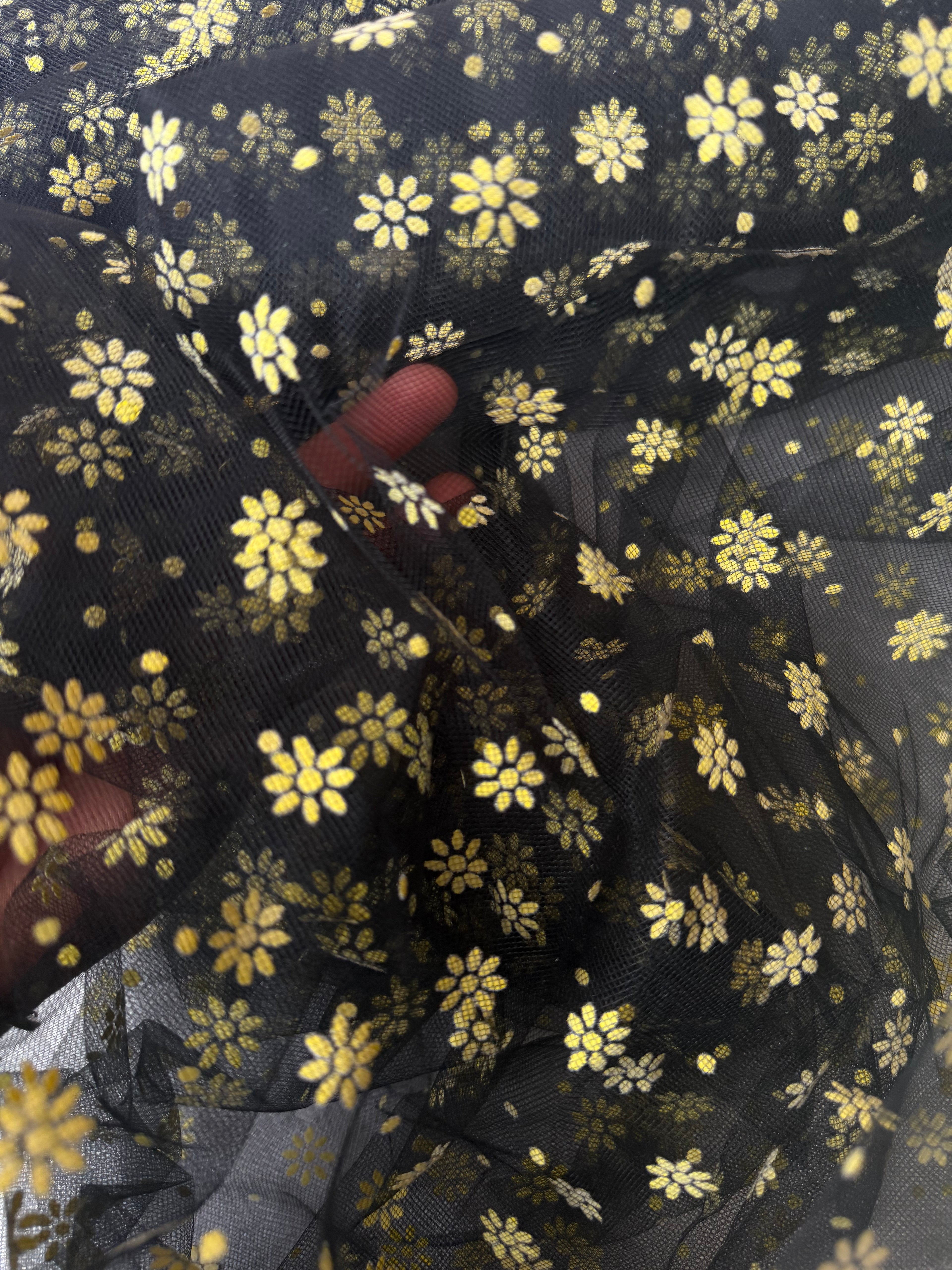 Tulle Pizzo Dorato Elastico Fiorellino