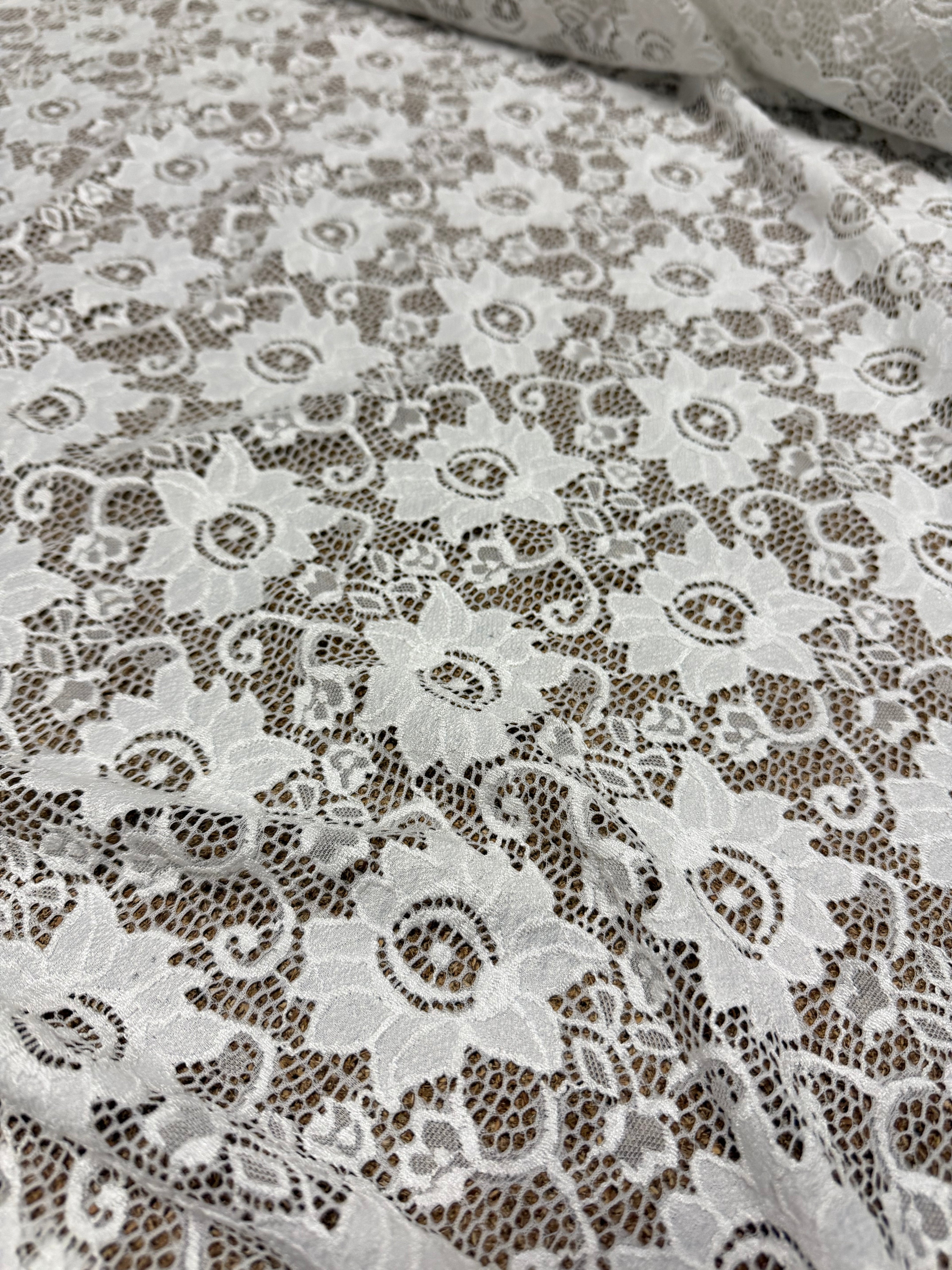 Pizzo Macrame Fiore Bianco Bielastico