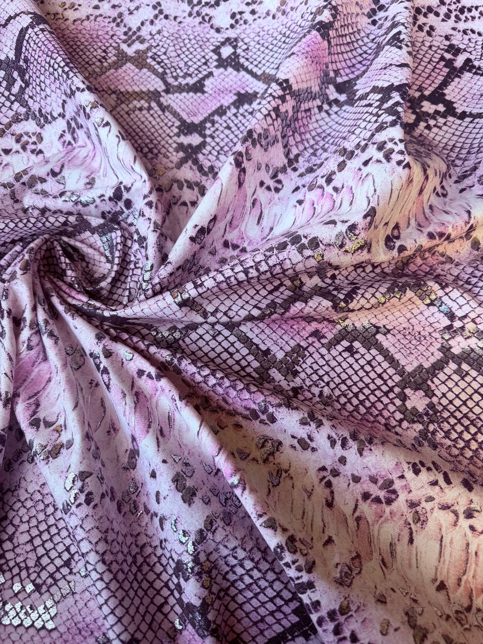 Tessuto Jeans Animalier Pitonato Rosa