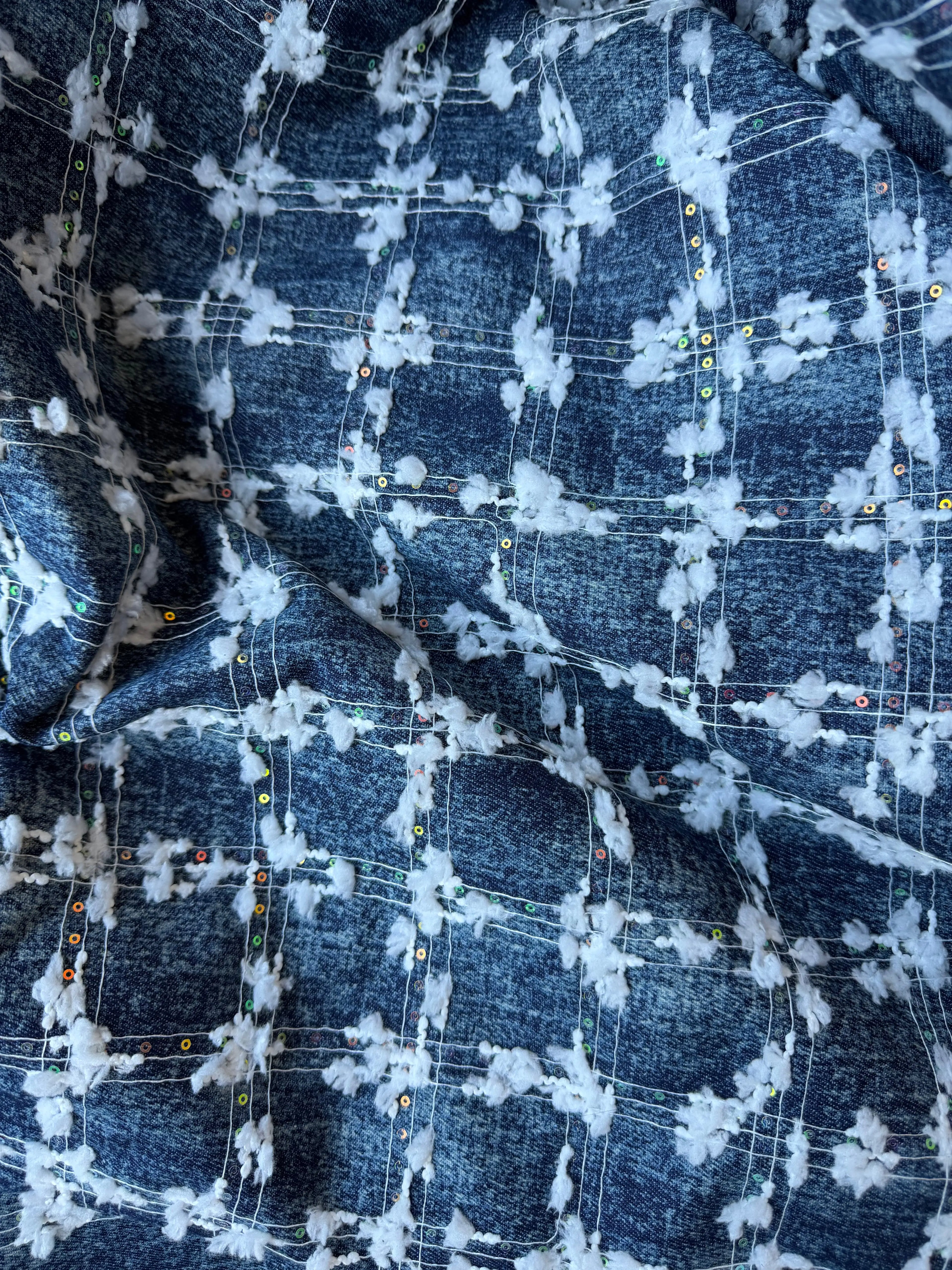 Tessuto Jeans Denim Pailettes