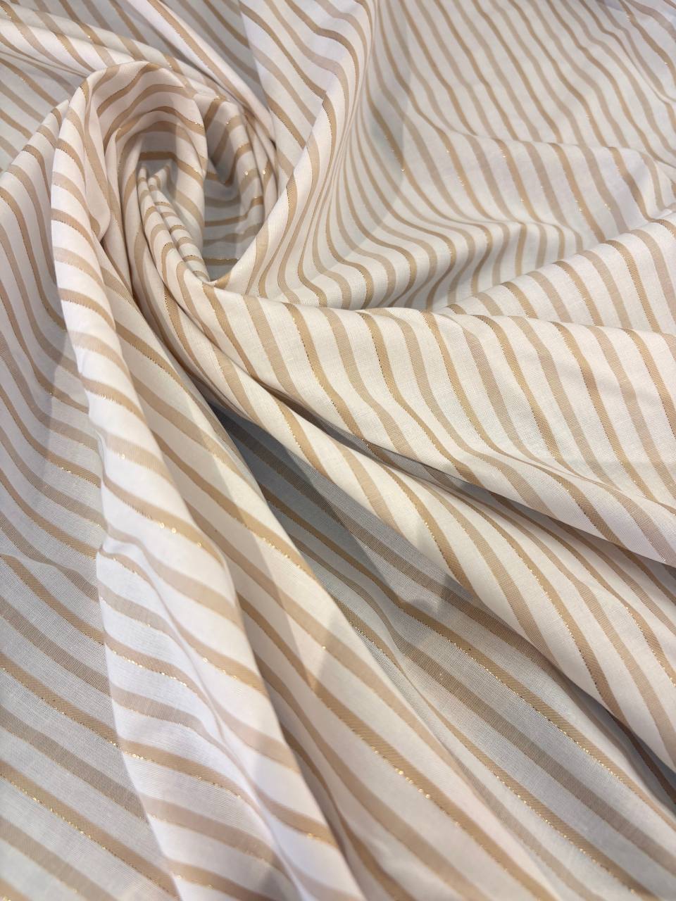 Scampolo Cotone Popeline Bacchettina Beige Lamè Righettina 3,00x1,50