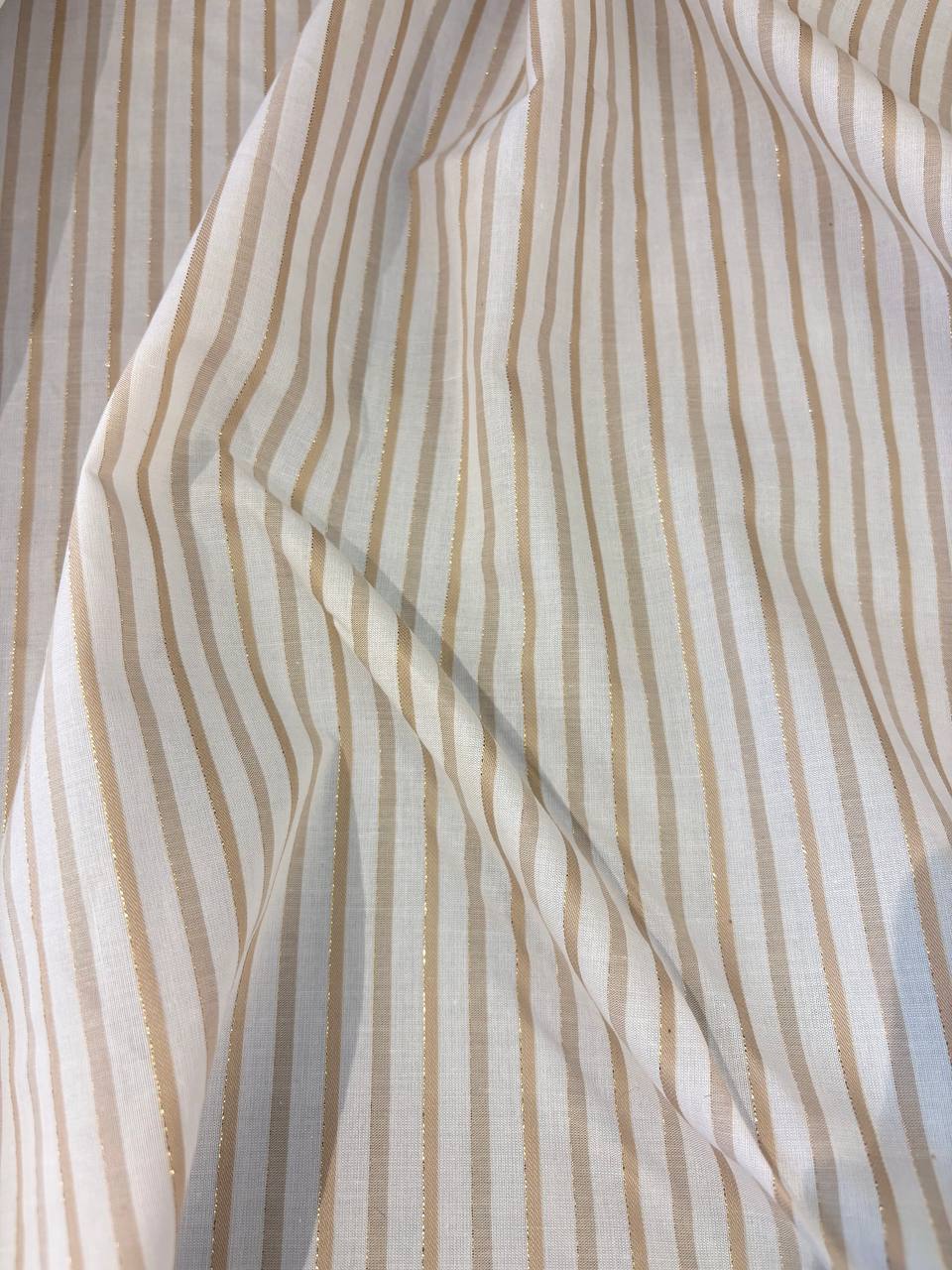Scampolo Cotone Popeline Bacchettina Beige Lamè Righettina 3,00x1,50