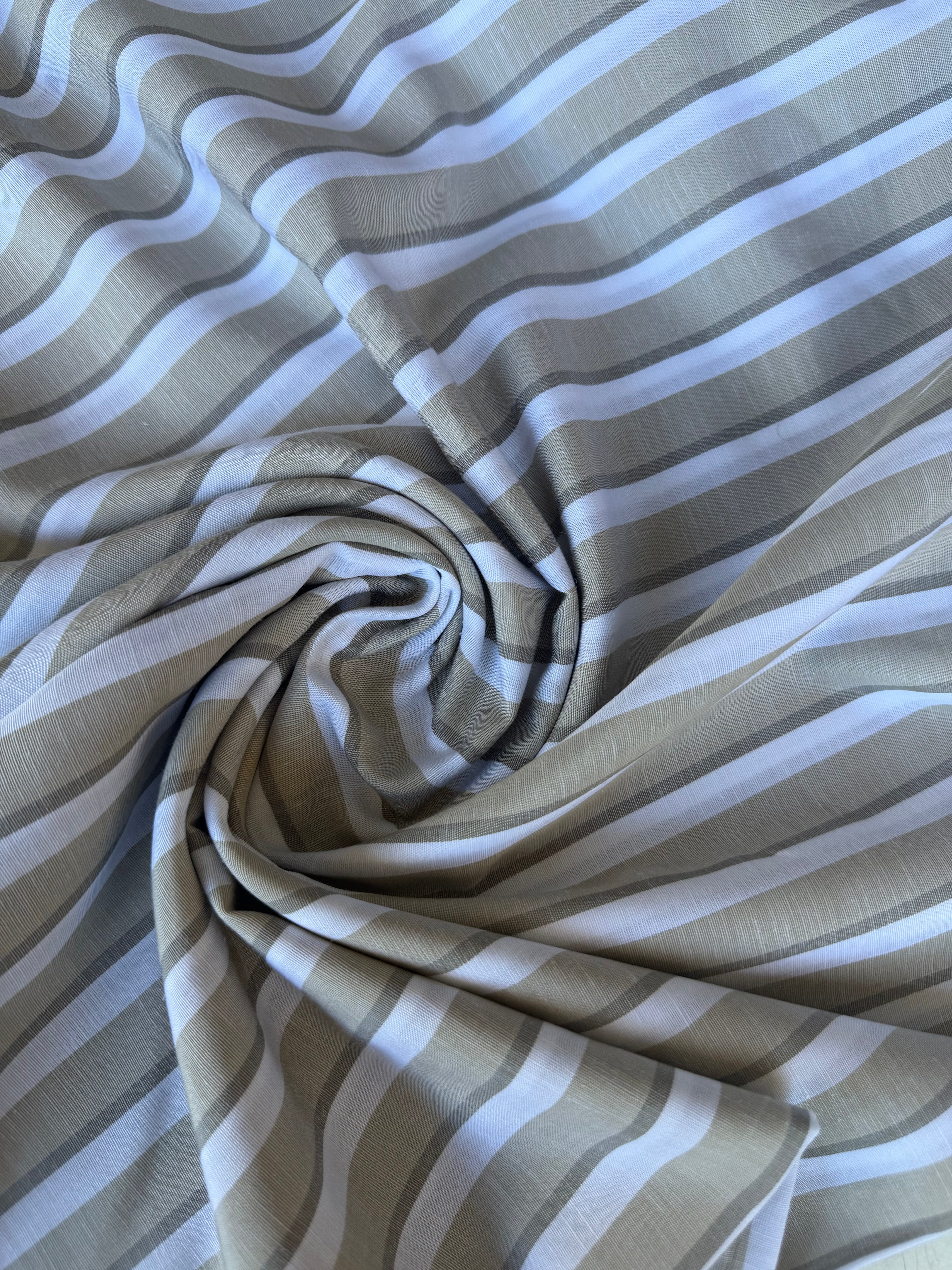 Tessuto Lino Rigato Beige Panna