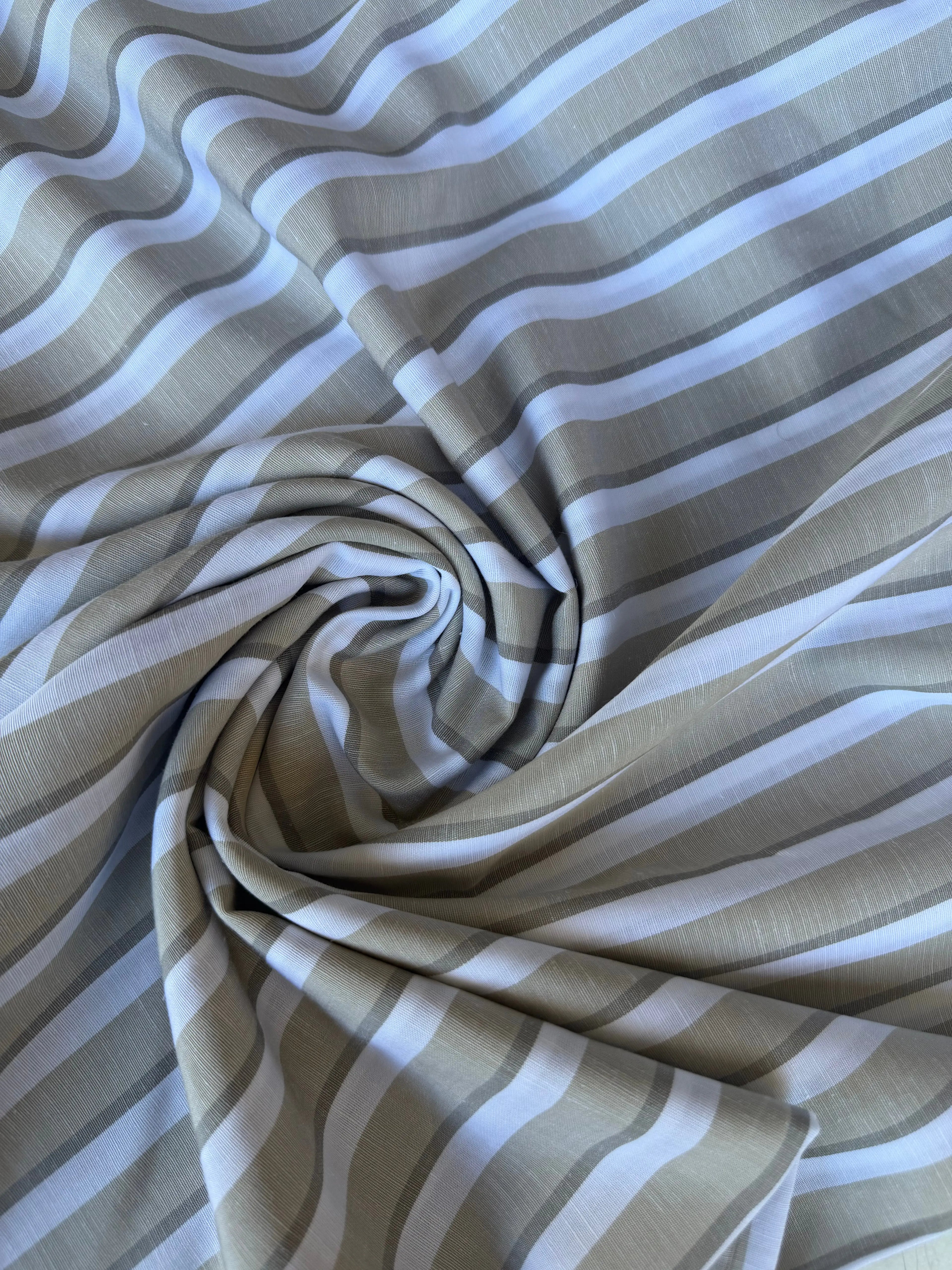 Tessuto Lino Rigato Beige Panna